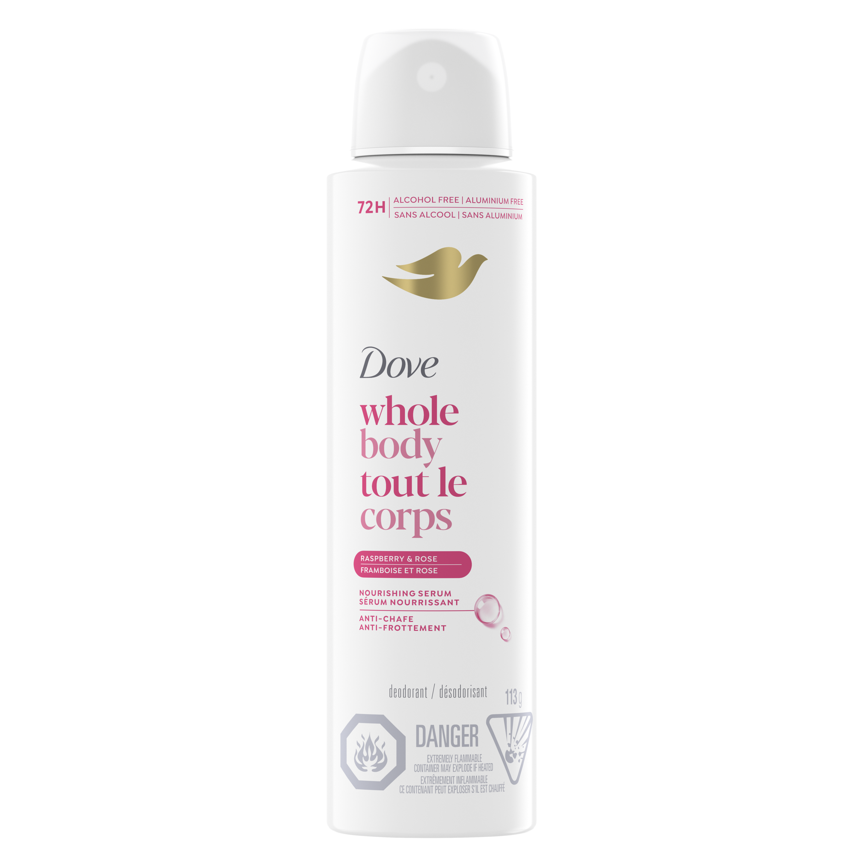 Désodorisant en vaporisateur sans alcool pour tout le corps au parfum de framboise et rose Dove packshot