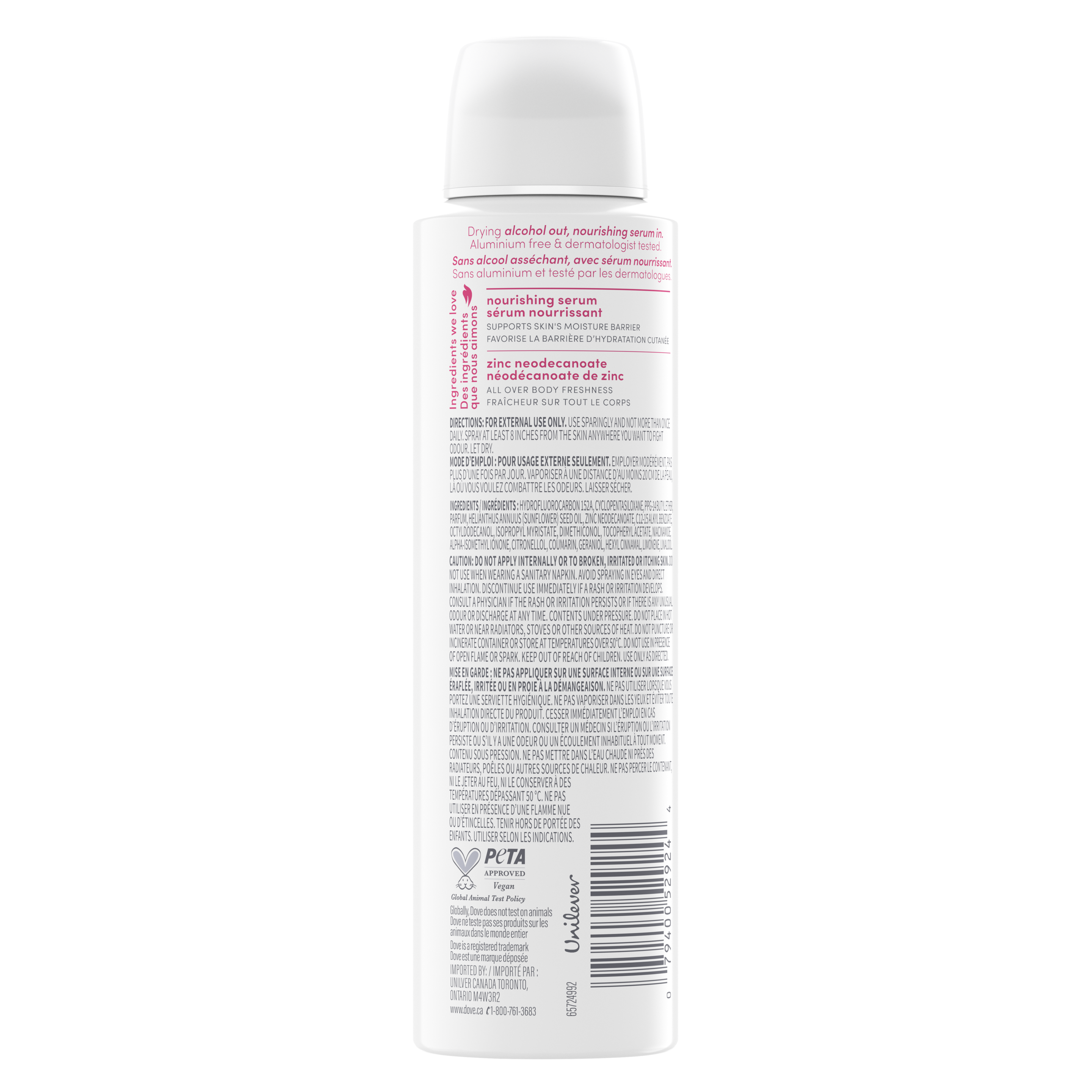 Désodorisant en vaporisateur sans alcool pour tout le corps au parfum de framboise et rose Dove