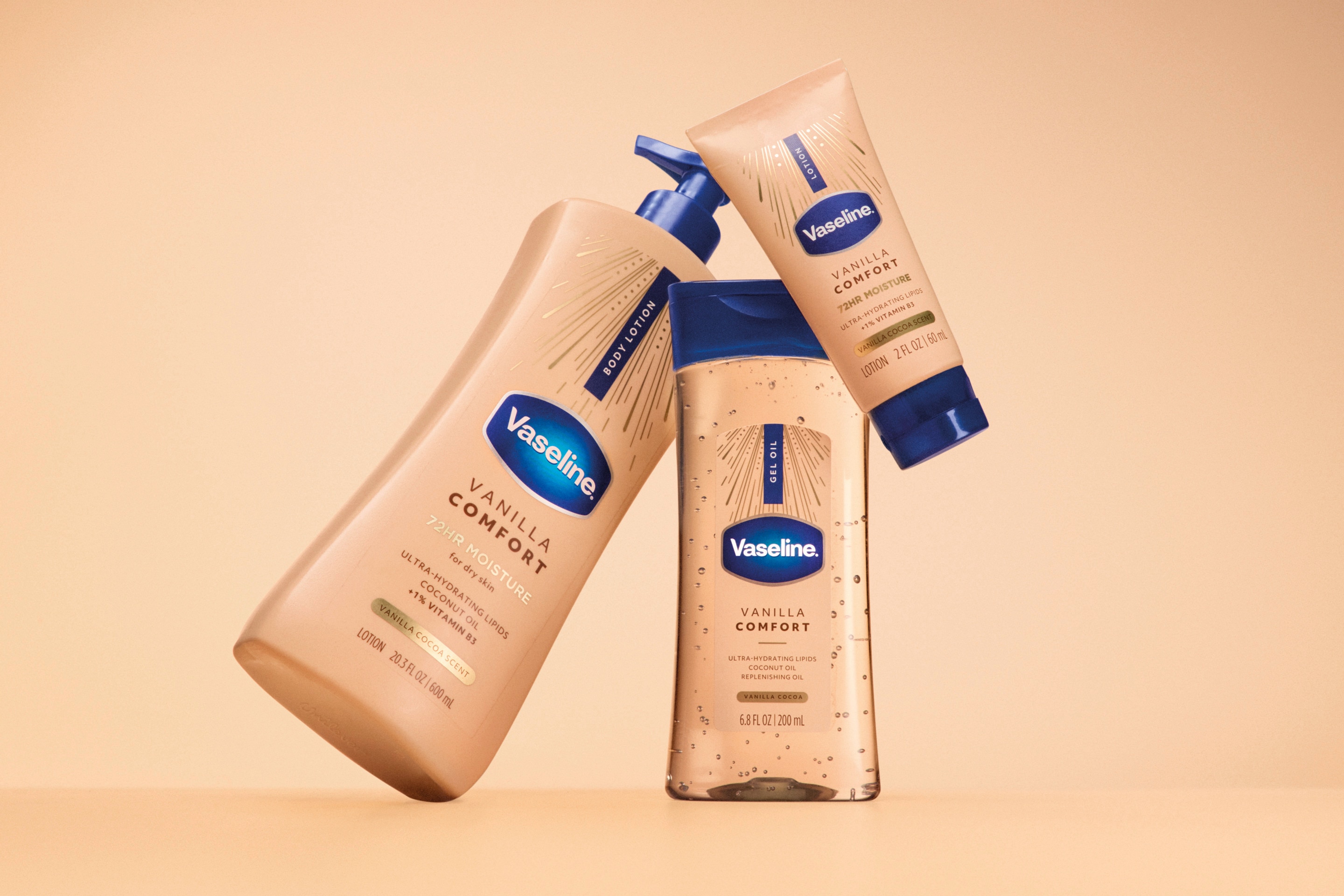Vaseline vanilla comfort bottles lineup