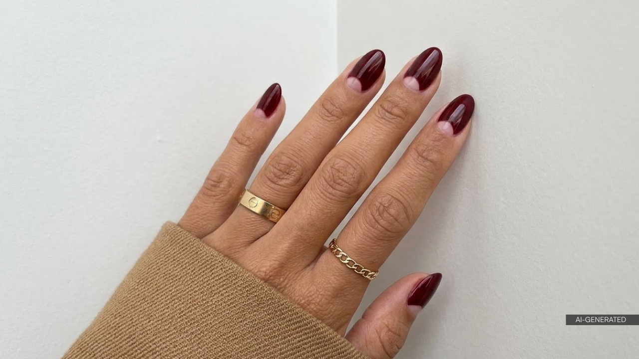 15. Red Half-Moon Manicure