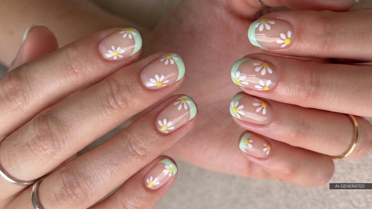 21. Floral French Tips