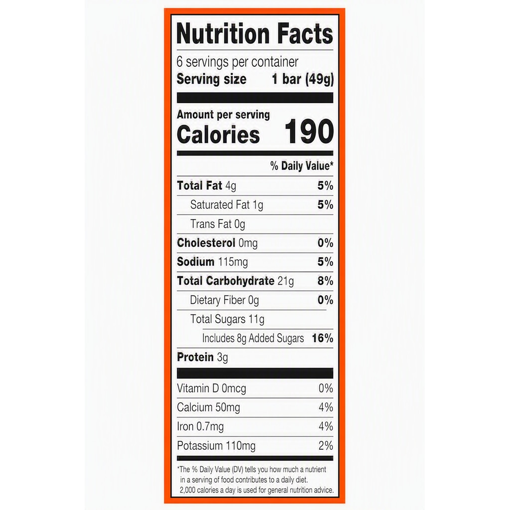 A 6 pack carton of  REESE'S Crunchy Peanut Bars Nutrition Panel