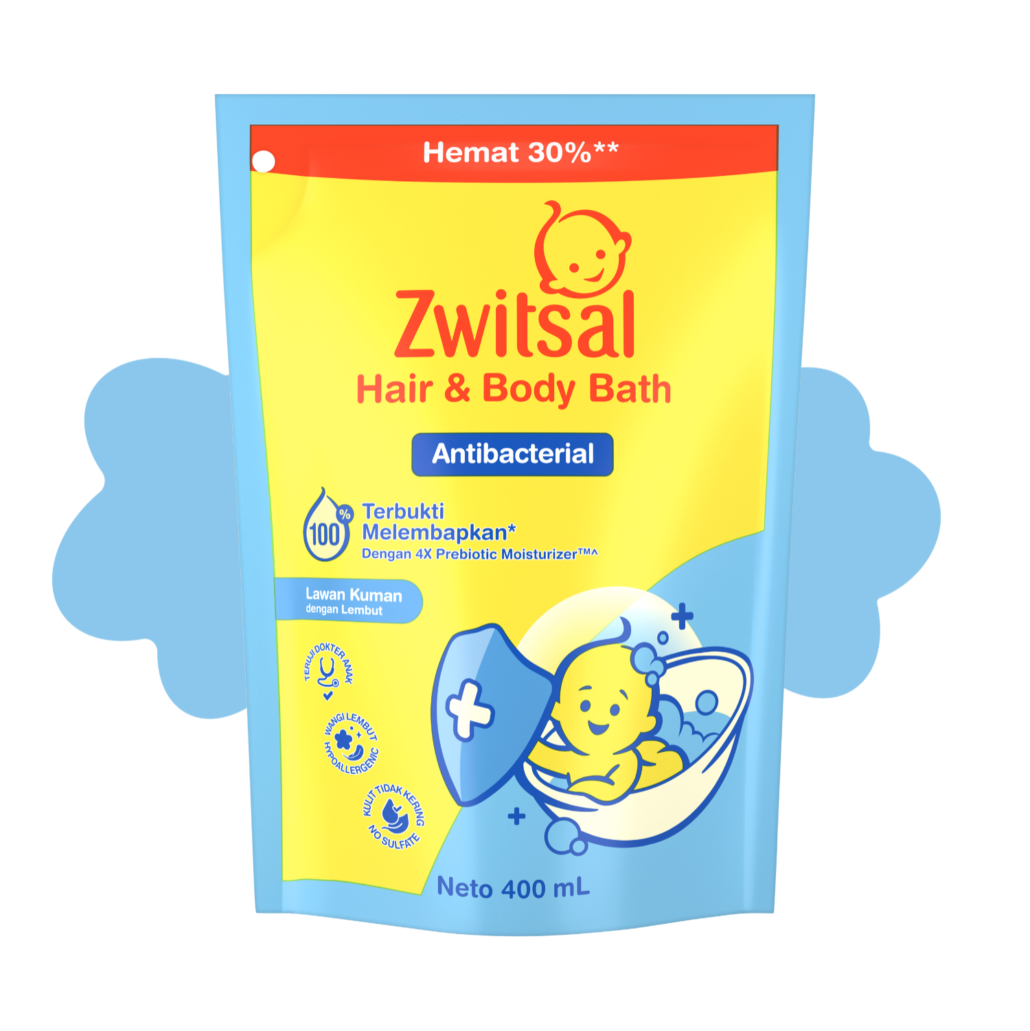 Zwitsal Baby Hair & Body Bath 2in1 Antibacterial 400mL packshot