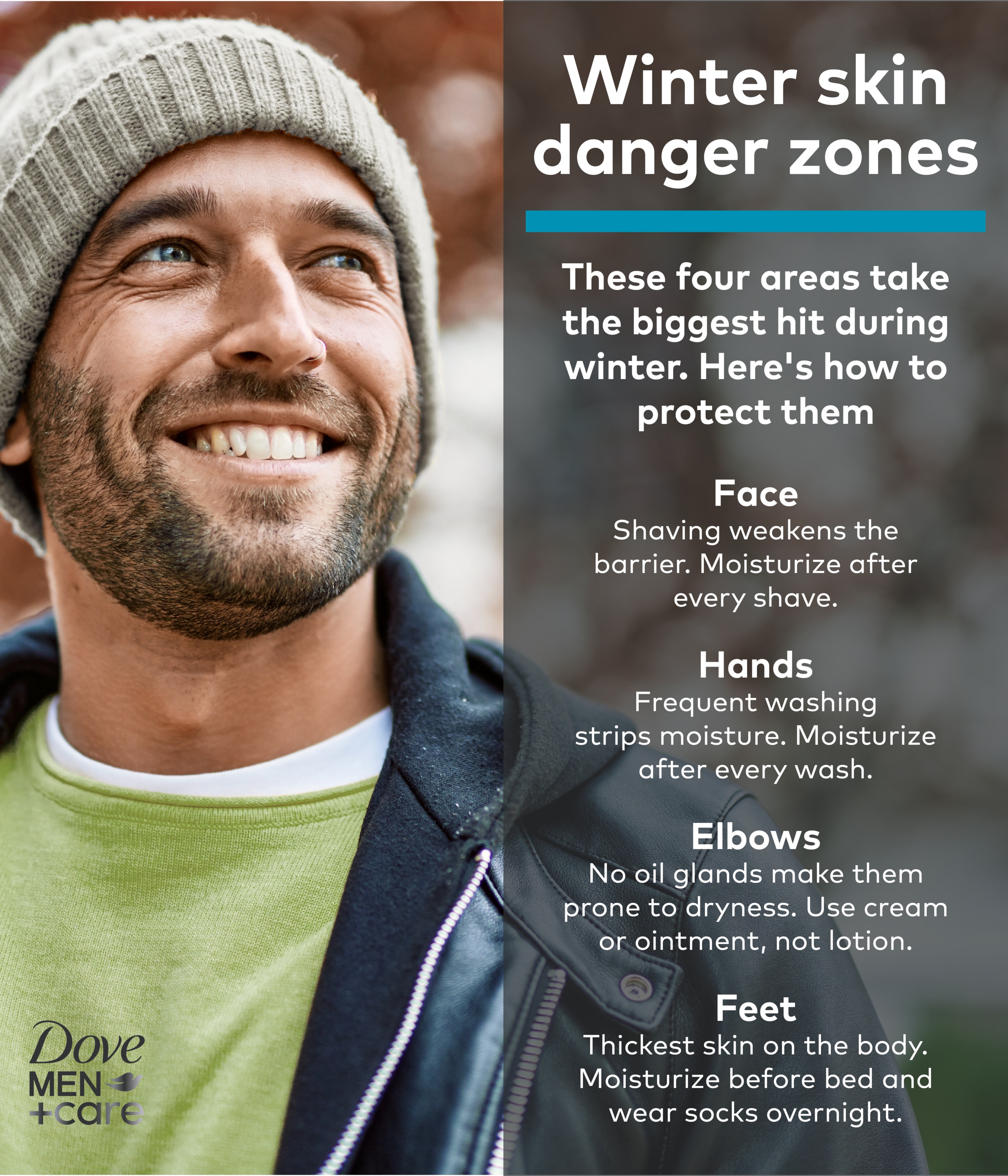  Winter skin danger zone infographic, highlighting areas to protect