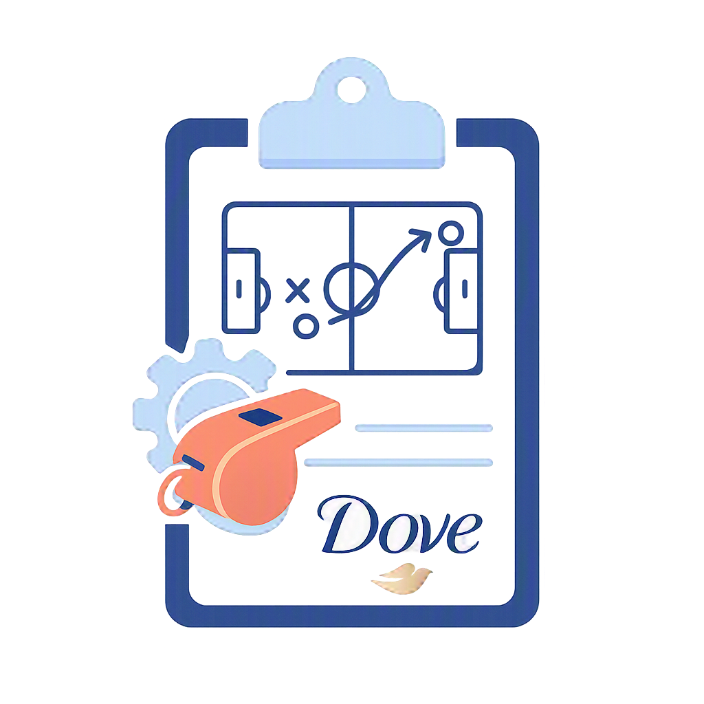 A clipboard with agame play and the Dove logo 