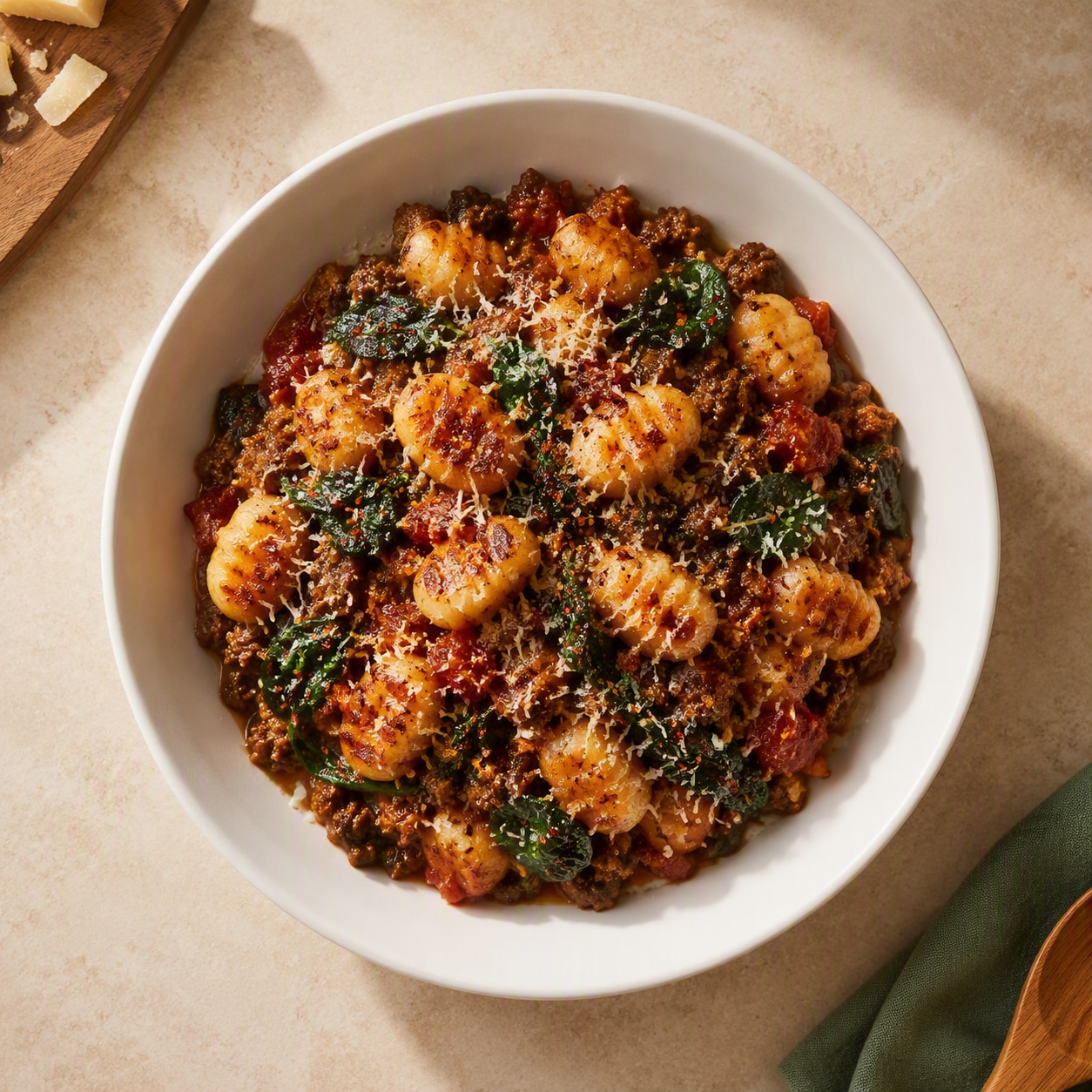 Beef Ragu & Spinach with Crispy Gnocchi 30 MINS  recipe