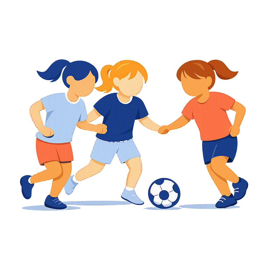 A animated image of three girls playing with a ball 