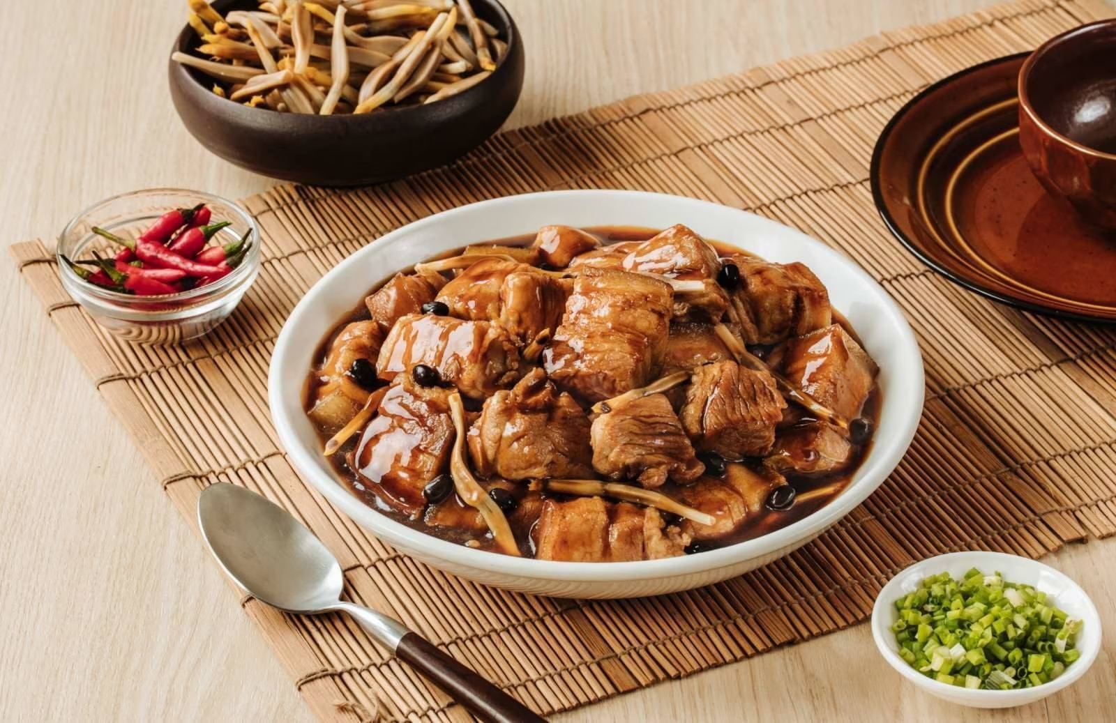 Pork humba with banana blossoms and black beans.