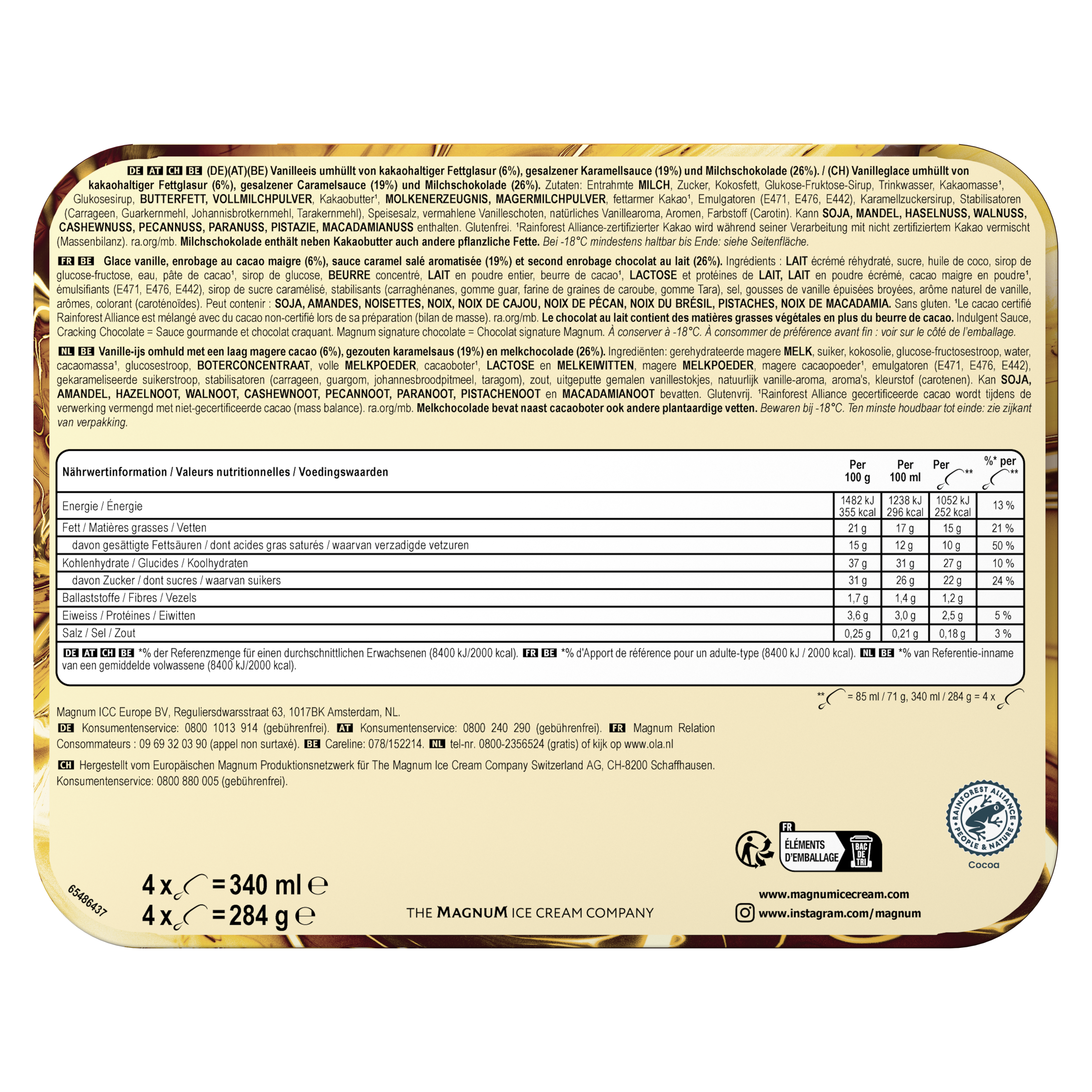 Magnum Glace Bâtonnet Double Caramel 4x85ml packshot