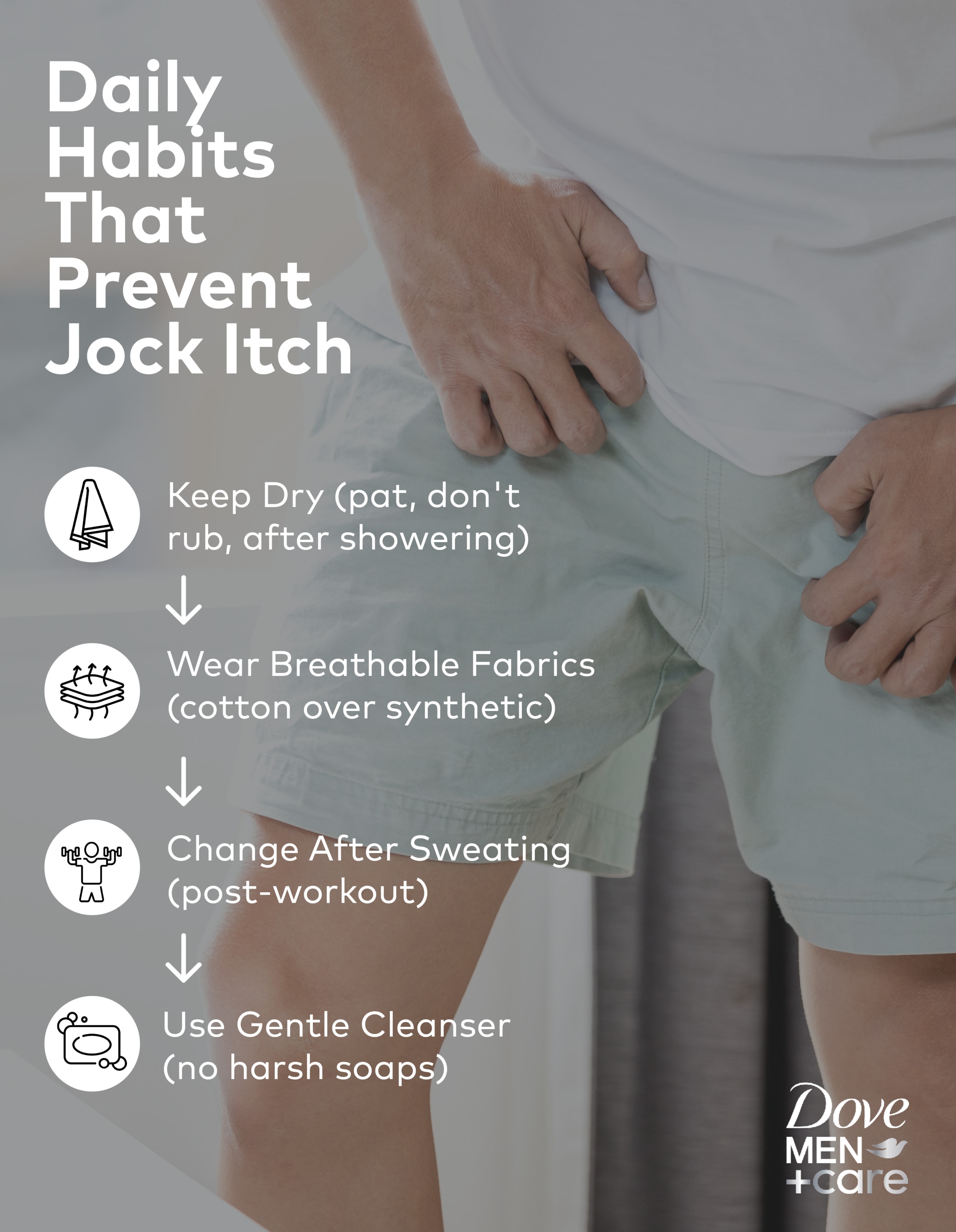 Infographic with daily habits to prevent jock itch