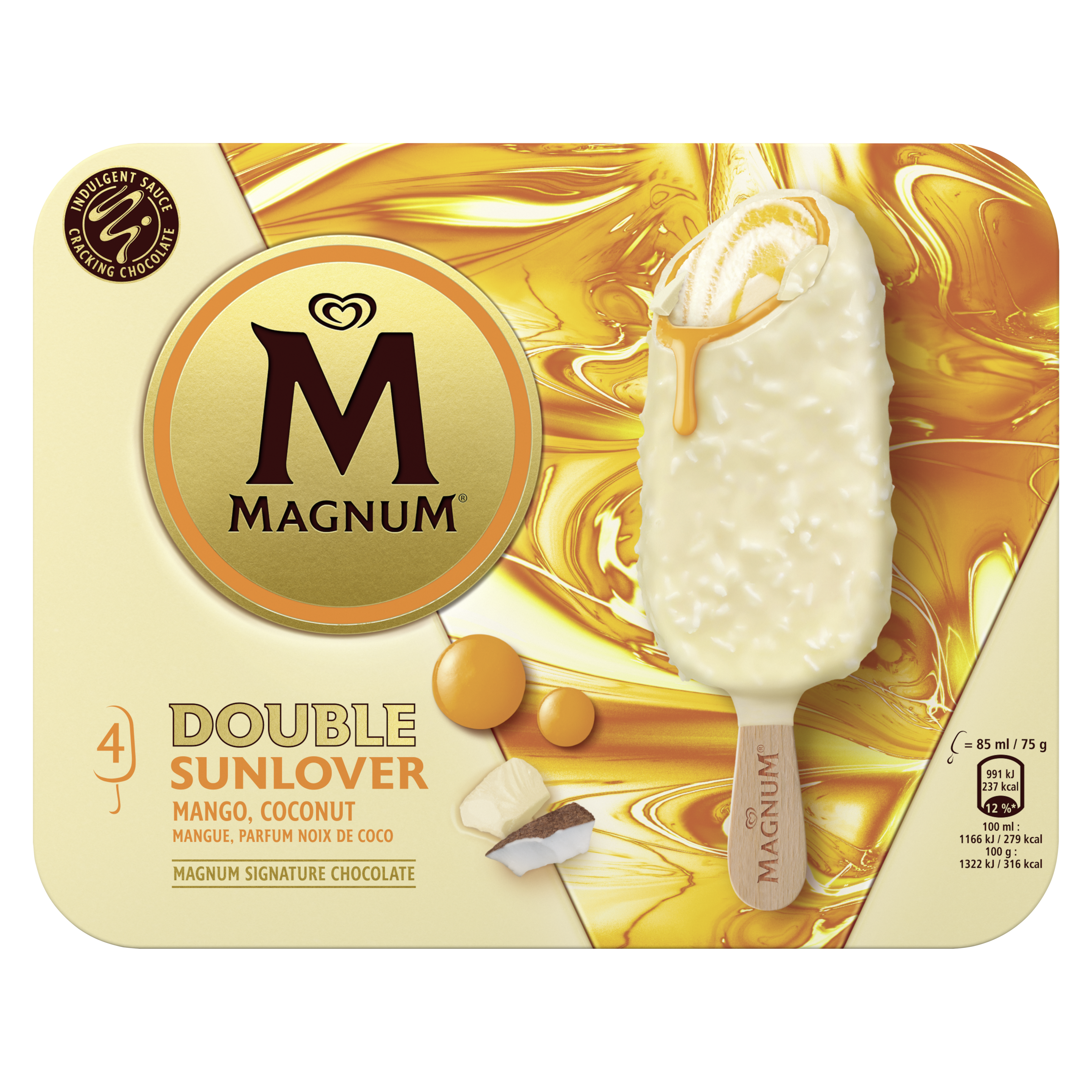 Magnum Glace Bâtonnet Mangue et parfum Coco Double Sunlover 4x85ml packshot