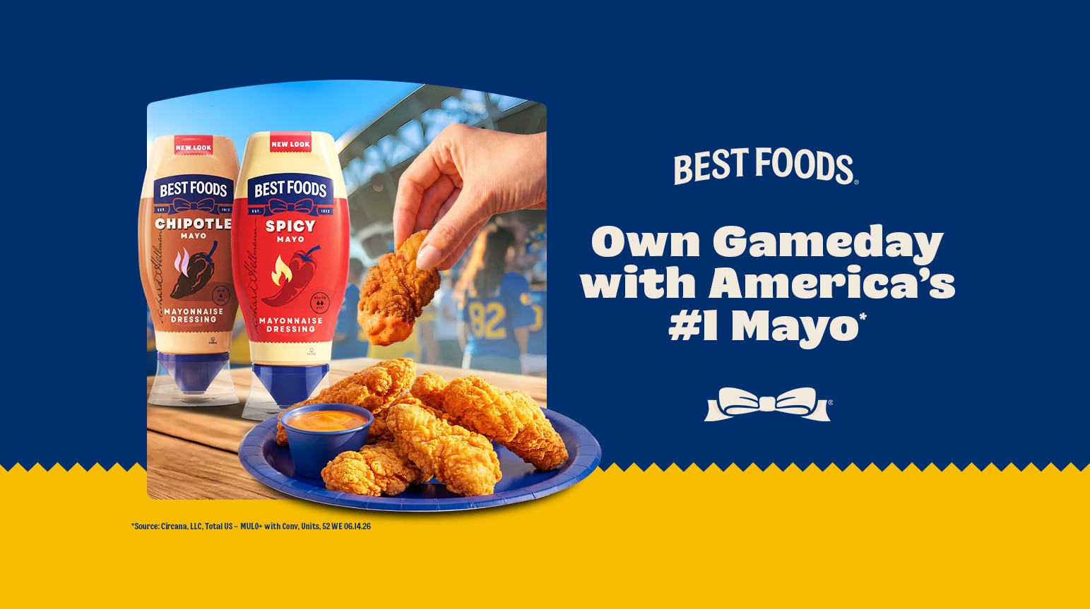 Best Foods Chipotle Mayo and Spicy Mayo mayonnaise dressings displayed with crispy chicken tenders and dipping sauce