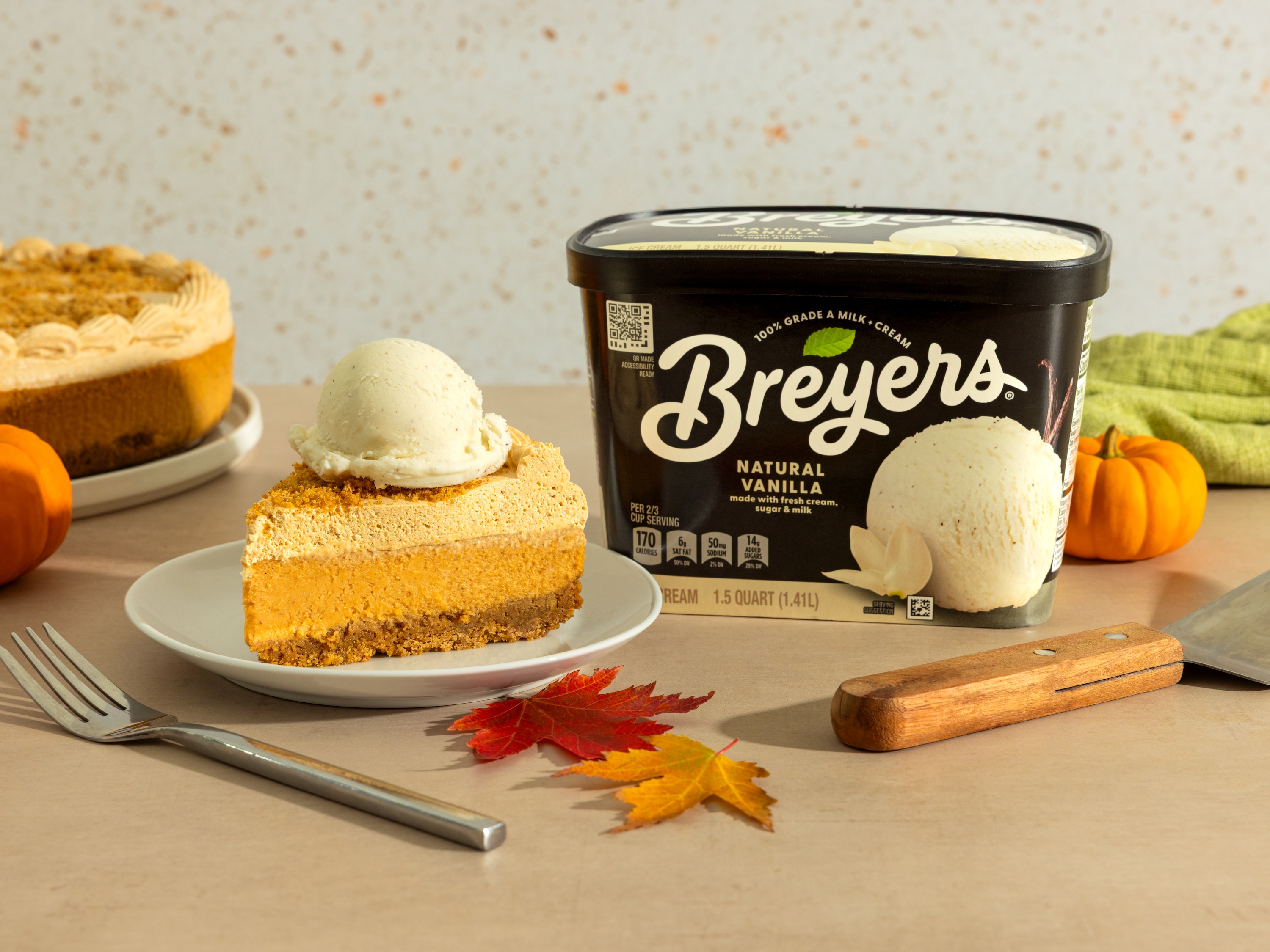 Pumpkin Cheesecake with Vanilla Ice Cream