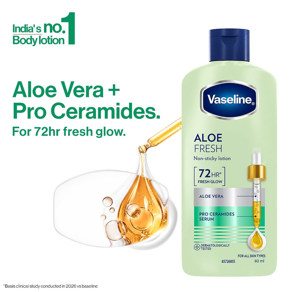 Vaseline Aloe Fresh Lightweight Body Serum Lotion with Aloe Vera 24H Moisturization 80 ml packshot