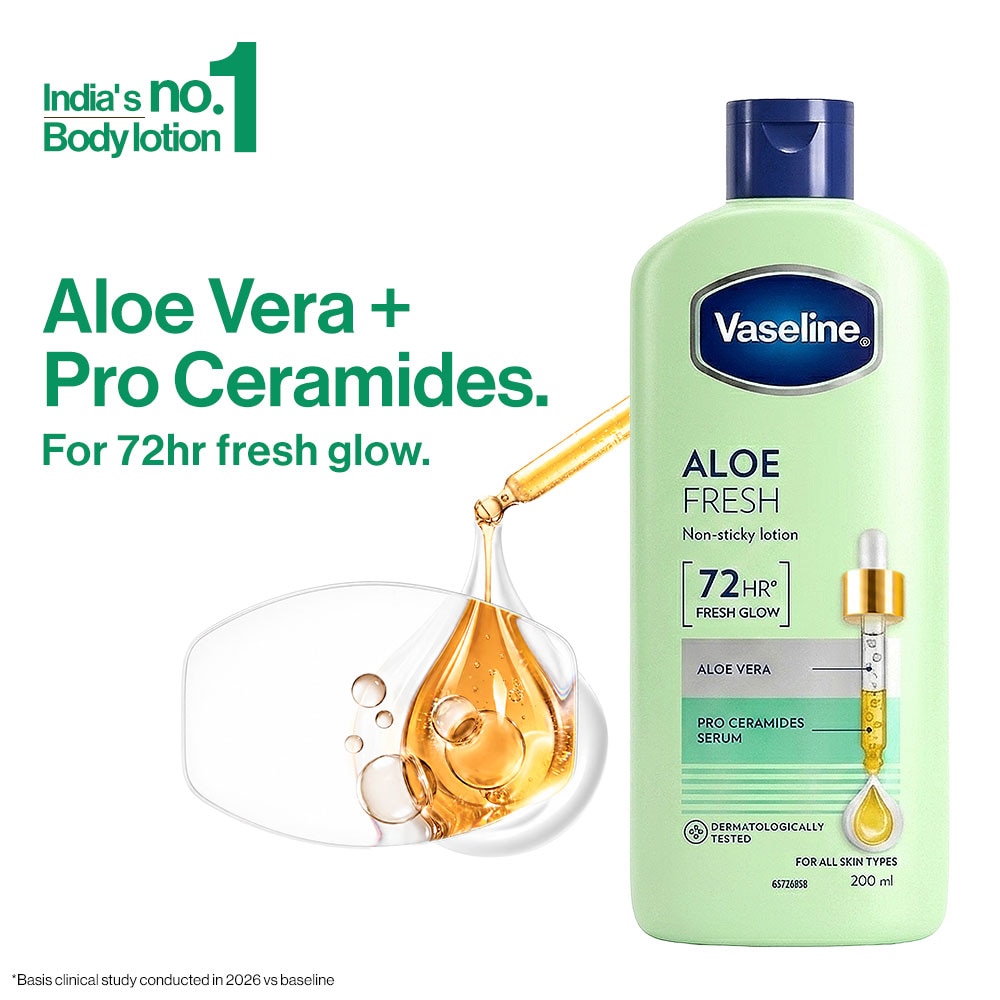 Vaseline Aloe Fresh Lightweight Body Serum Lotion with Aloe Vera 72H Moisturization 200 ml packshot