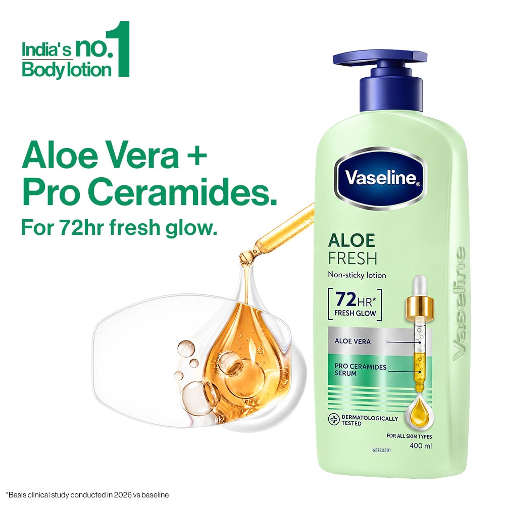 Vaseline Aloe Fresh Lightweight Body Serum Lotion with Aloe Vera 72H Moisturization 400 ml packshot