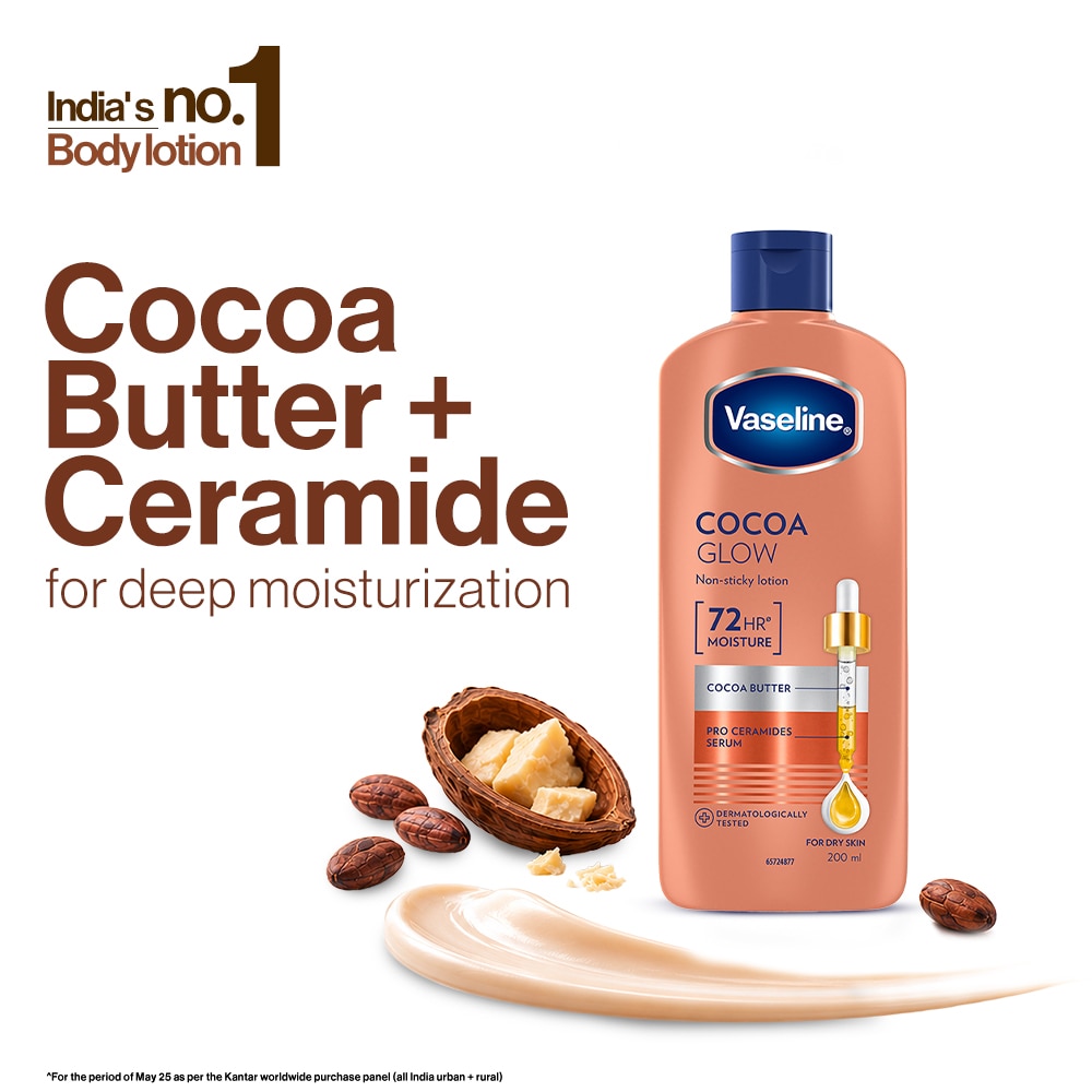Vaseline Cocoa Glow Body Lotion with Ceramides & Cocoa Butter for Dry Winter Skin, 200 ml packshot