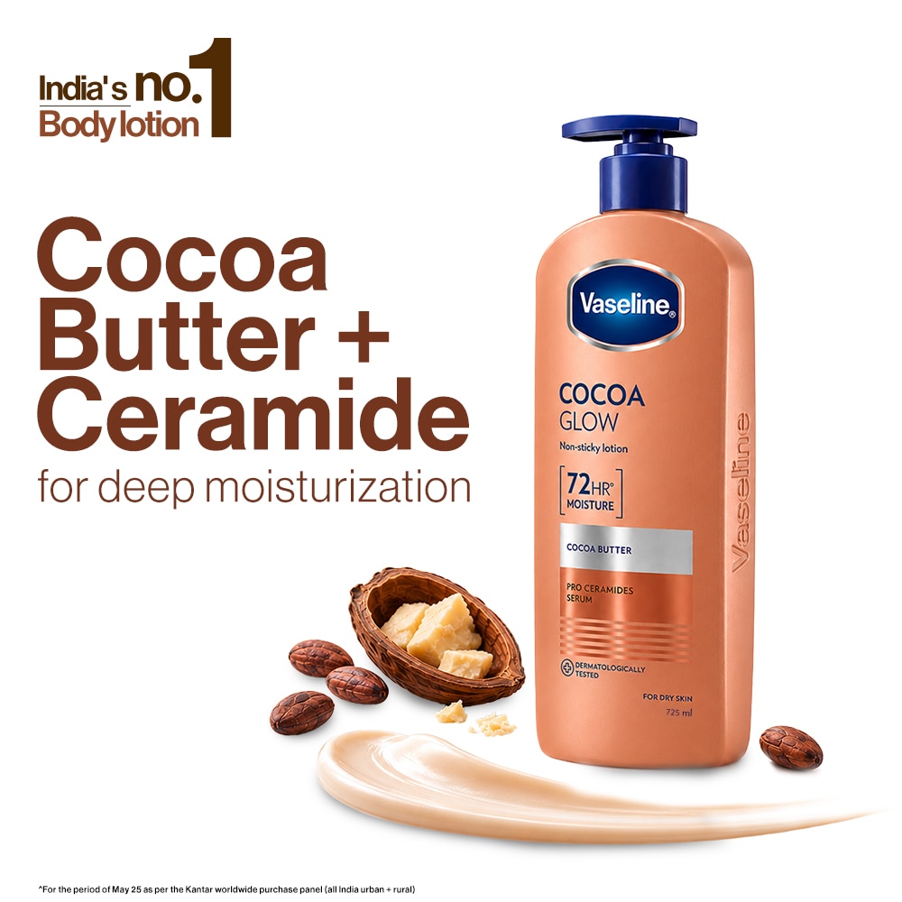 Vaseline Cocoa Glow Body Lotion with Ceramides & Cocoa Butter for Dry Winter Skin, 725 ml packshot