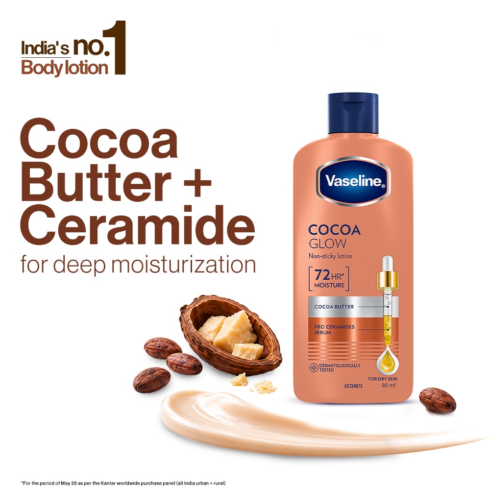 Vaseline Cocoa Glow Body Lotion with Ceramides & Cocoa Butter for Dry Winter Skin, 80 ml packshot