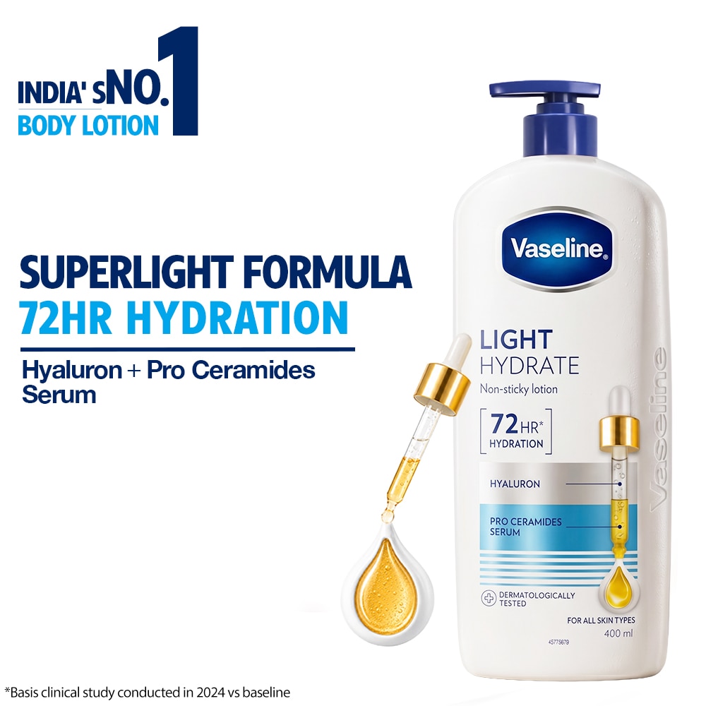 Vaseline Light Hydrate 48hr Serum-in-Lotion with Hyaluron Lightweight Moisturiser 400 ml packshot