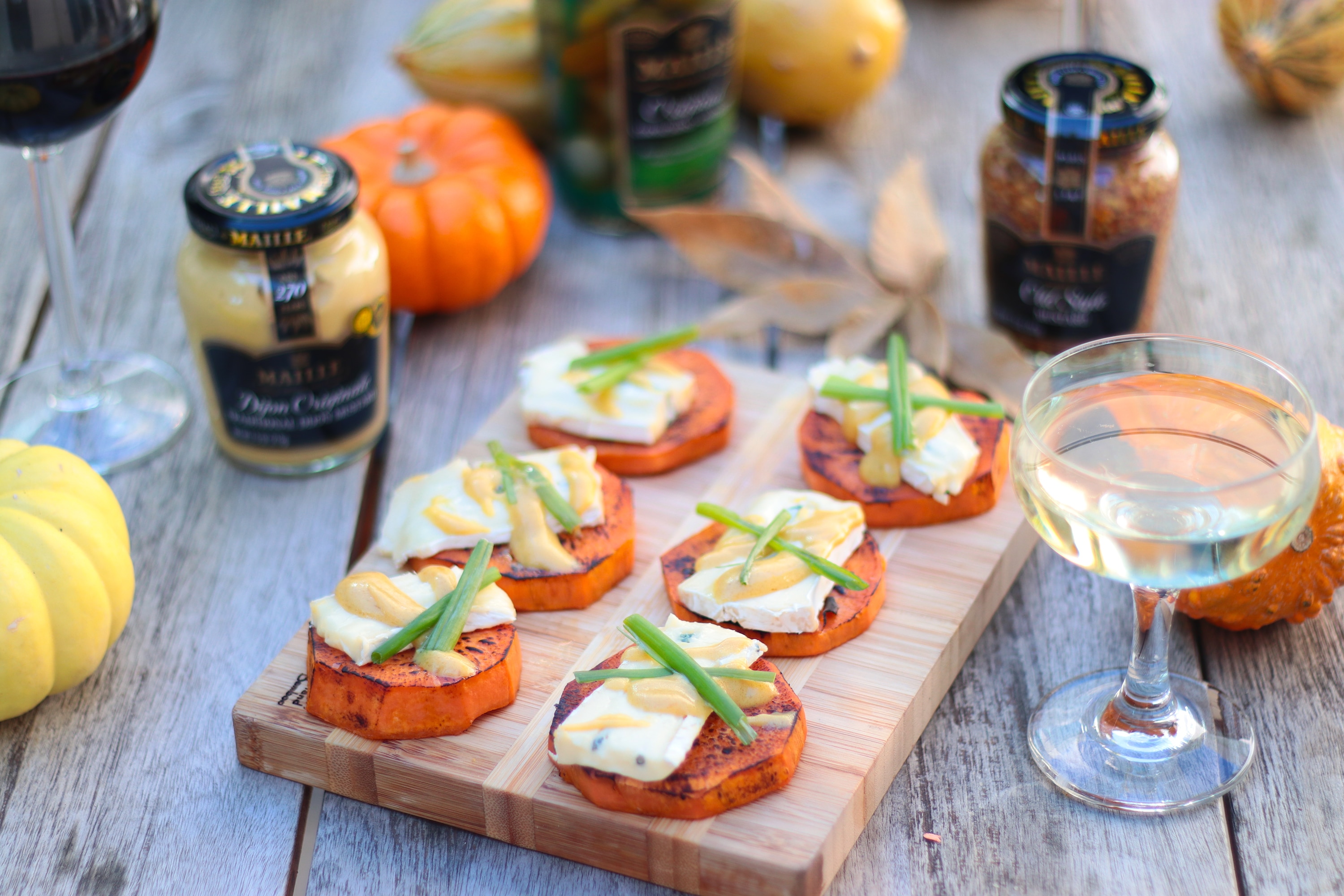 Roasted Sweet Potato Medallions With Blue Cheese &amp; A Drizzle Of Mustard Sauce