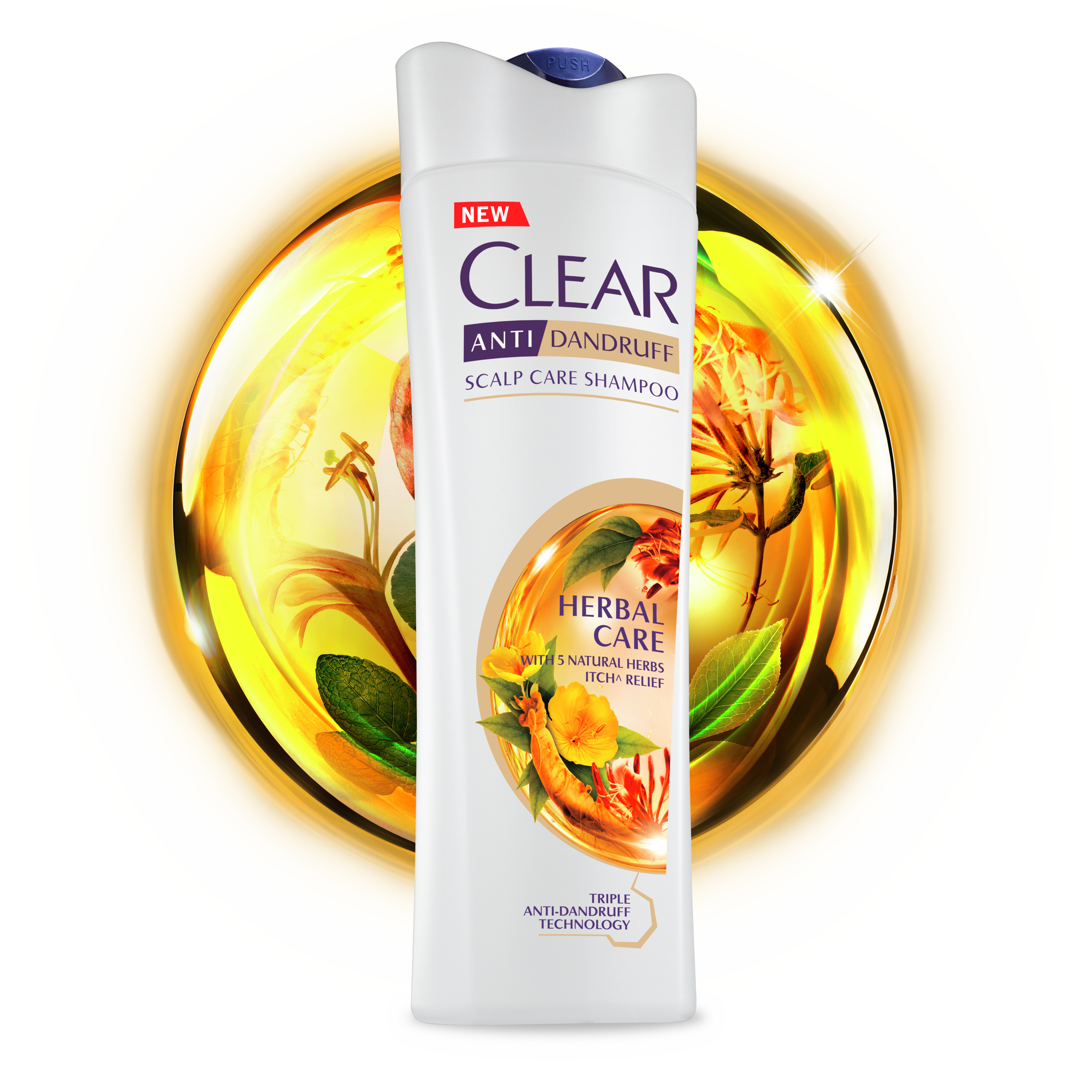 Front of shampoo pack Clear Herbal Care Anti-dandruff Shampoo 330ml