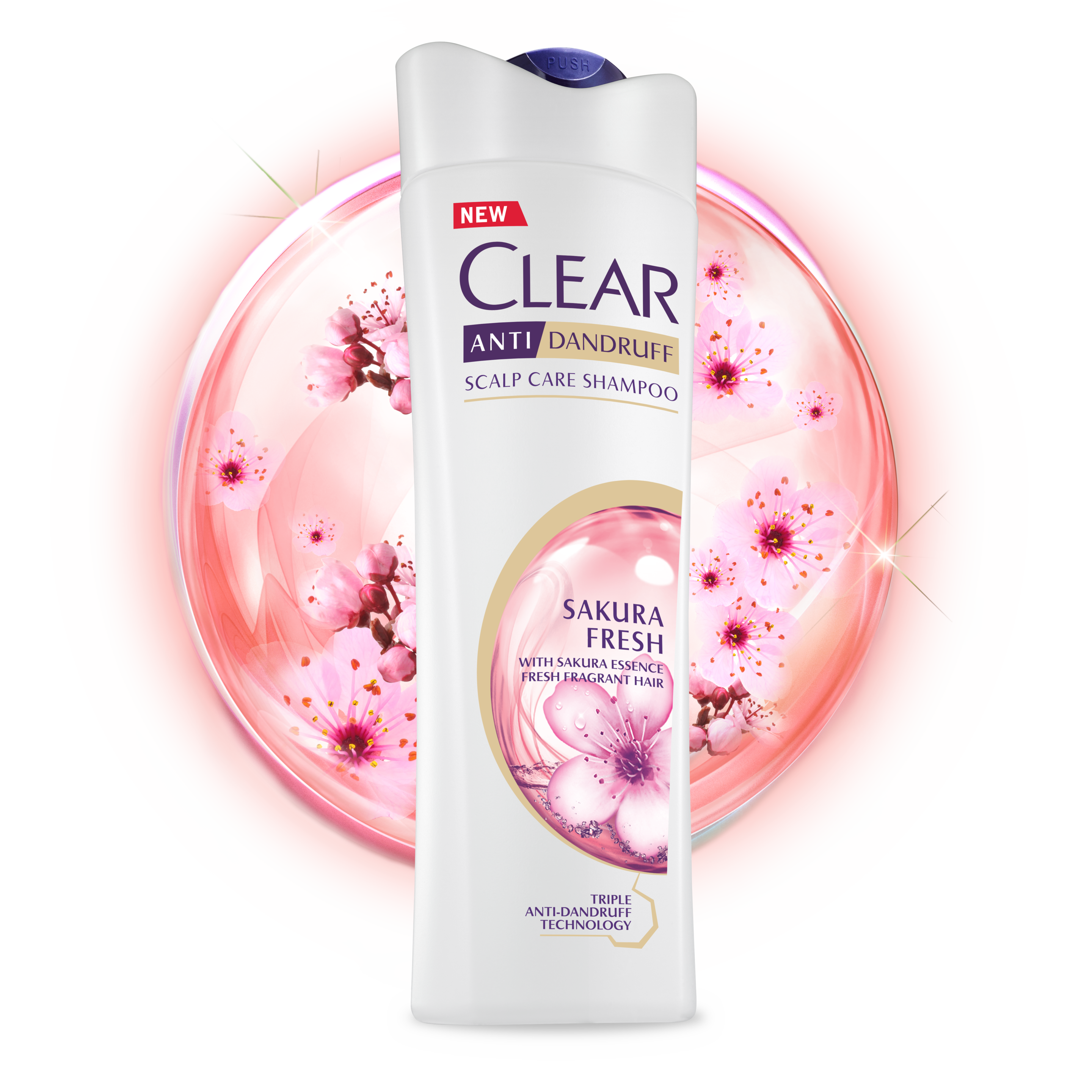Front of shampoo pack Clear Sakura Fresh Anti-Dandruff Shampoo 170ml