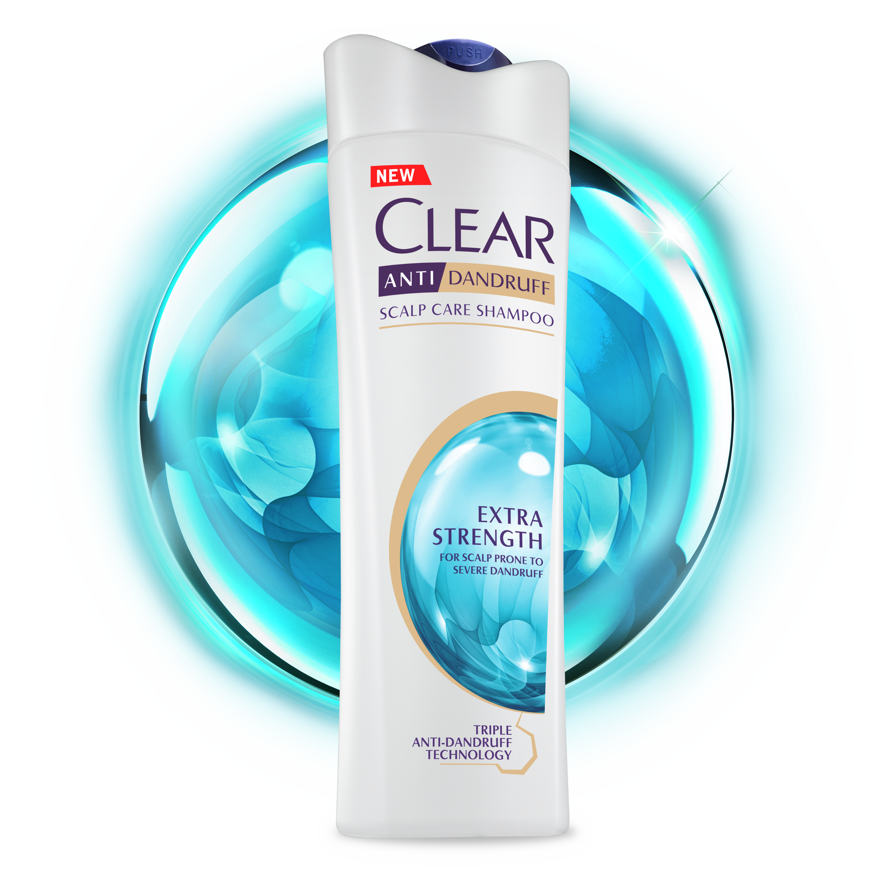 Front of shampoo pack Clear Extra Strength Anti-Dandruff Shampoo 330ml