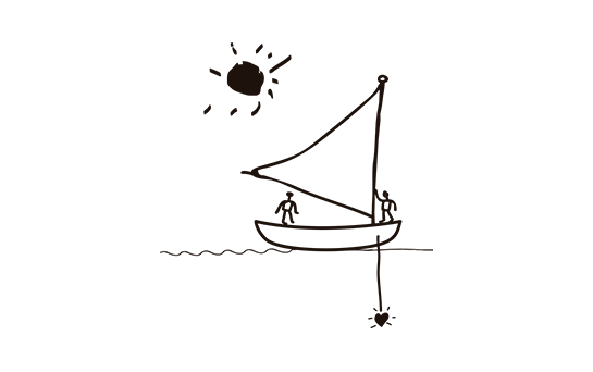 Ilustração de pessoas em um barco a vela