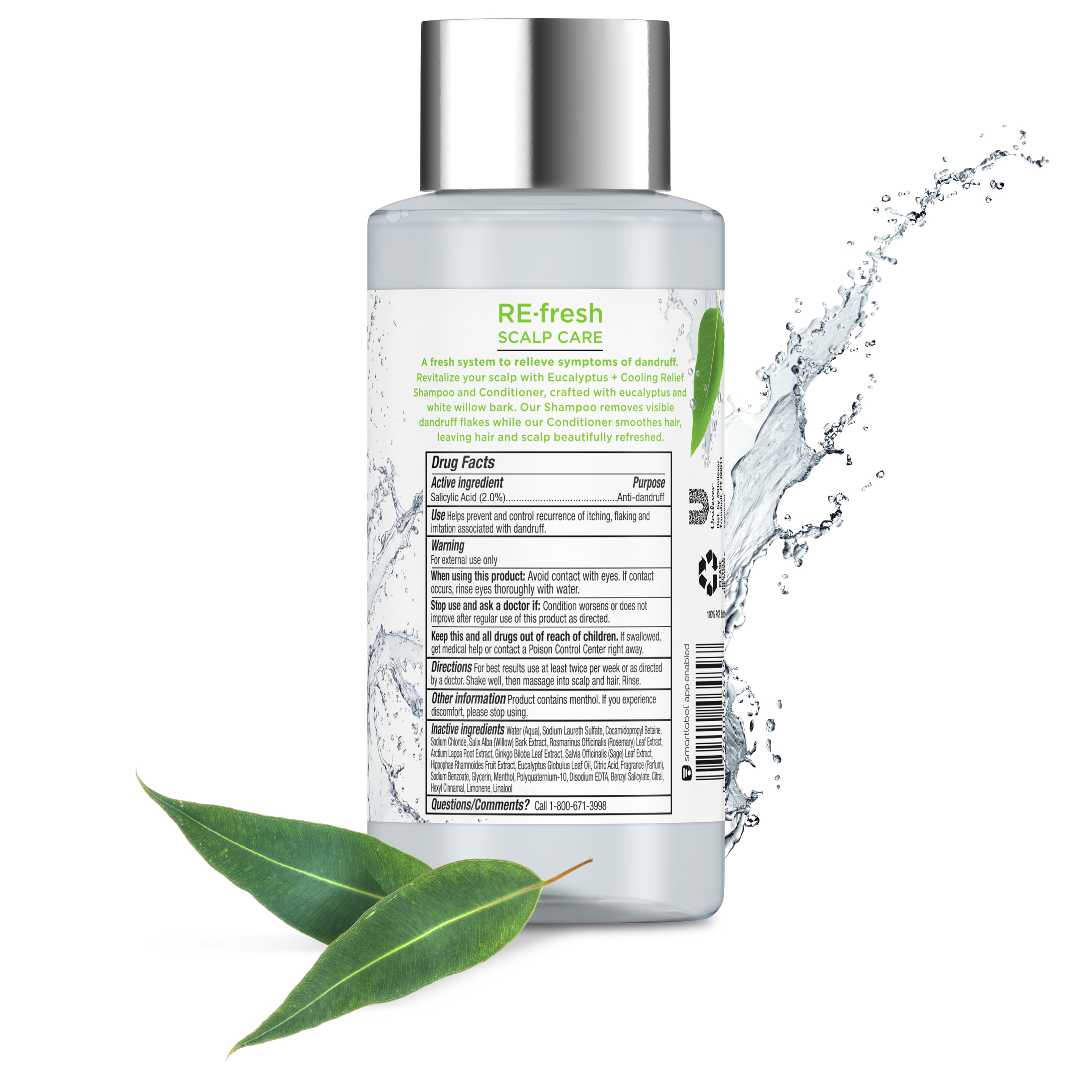 Back of shampoo pack RE-fresh Eucalyptus + Cooling Relief Shampoo