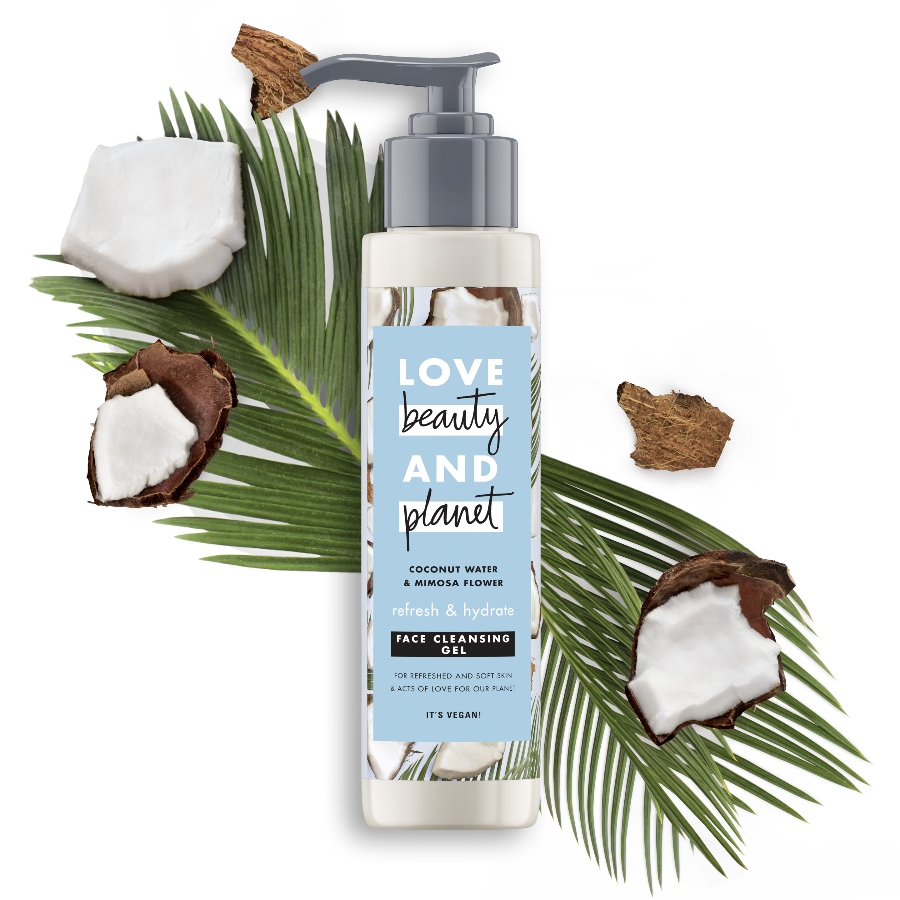 Front of face cleansing gel pack Love Beauty Planet Coconut Water & Mimosa Face Cleansing Gel  Refresh & Hydrate 125ml