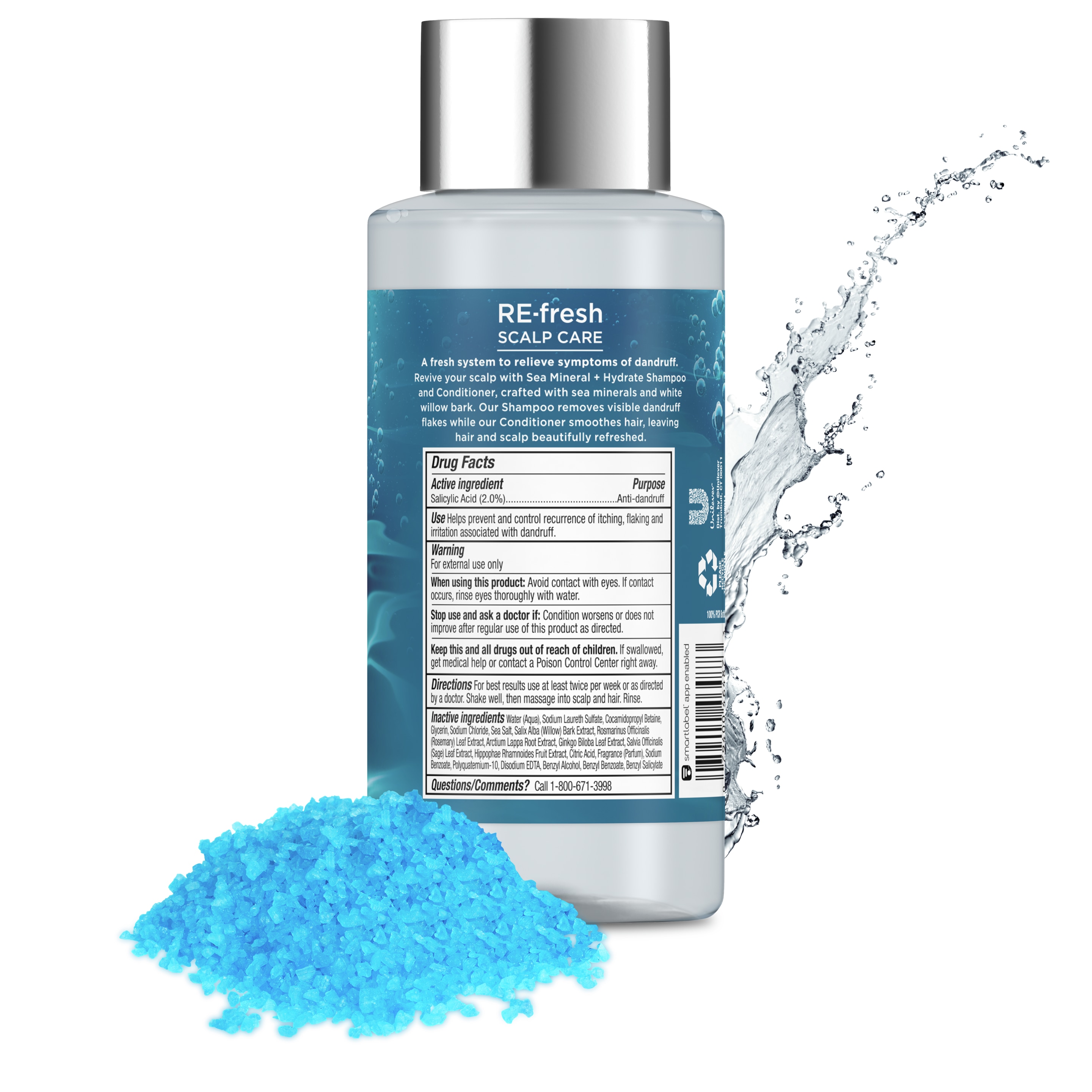 Back of shampoo pack RE-fresh Sea Mineral + Hydrate Shampoo