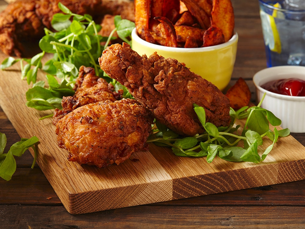 Juicy southern fried chicken pieces in tasty batter