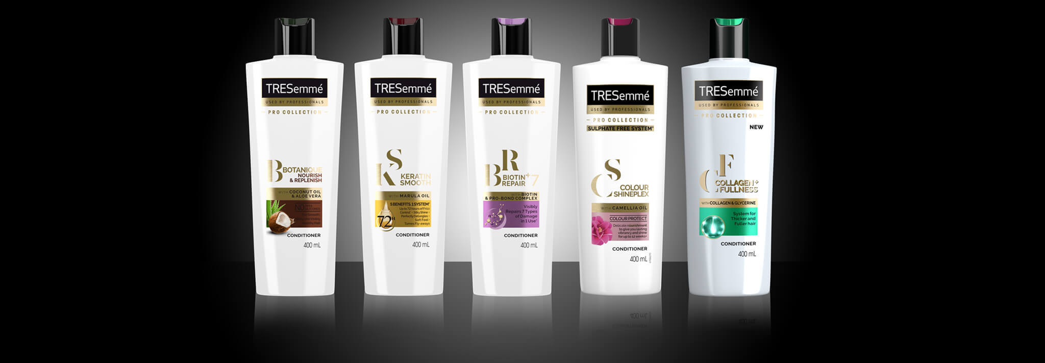 Black and White images of TRESemmé Conditioner Bottles