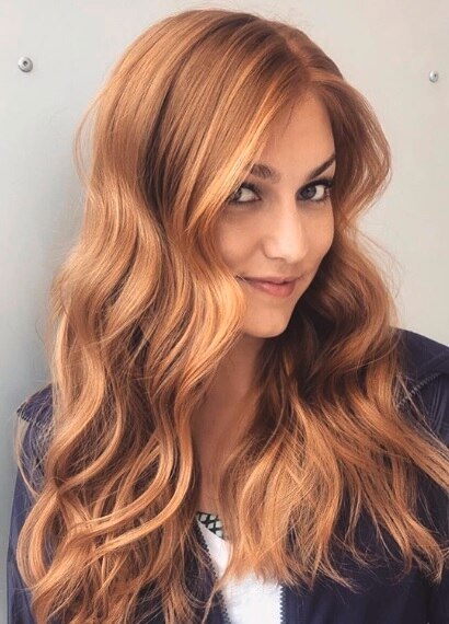 Woman with dark brown balayage straight hair