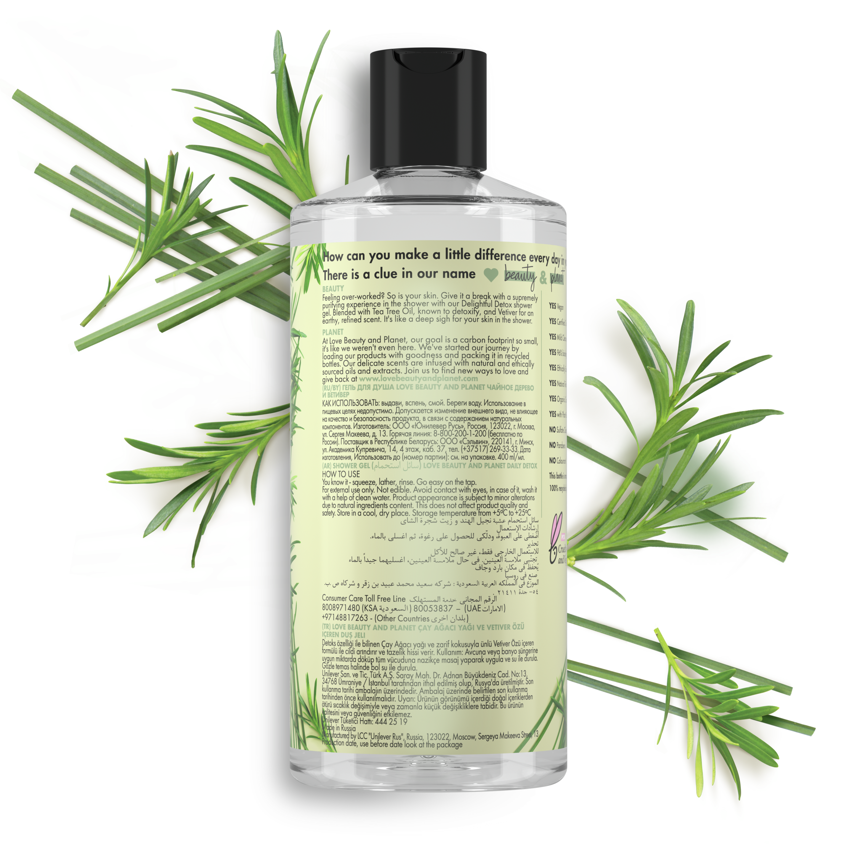 Back of body wash pack Tea Tree Oil & Vetiver body wash Delightful Detox 500ml