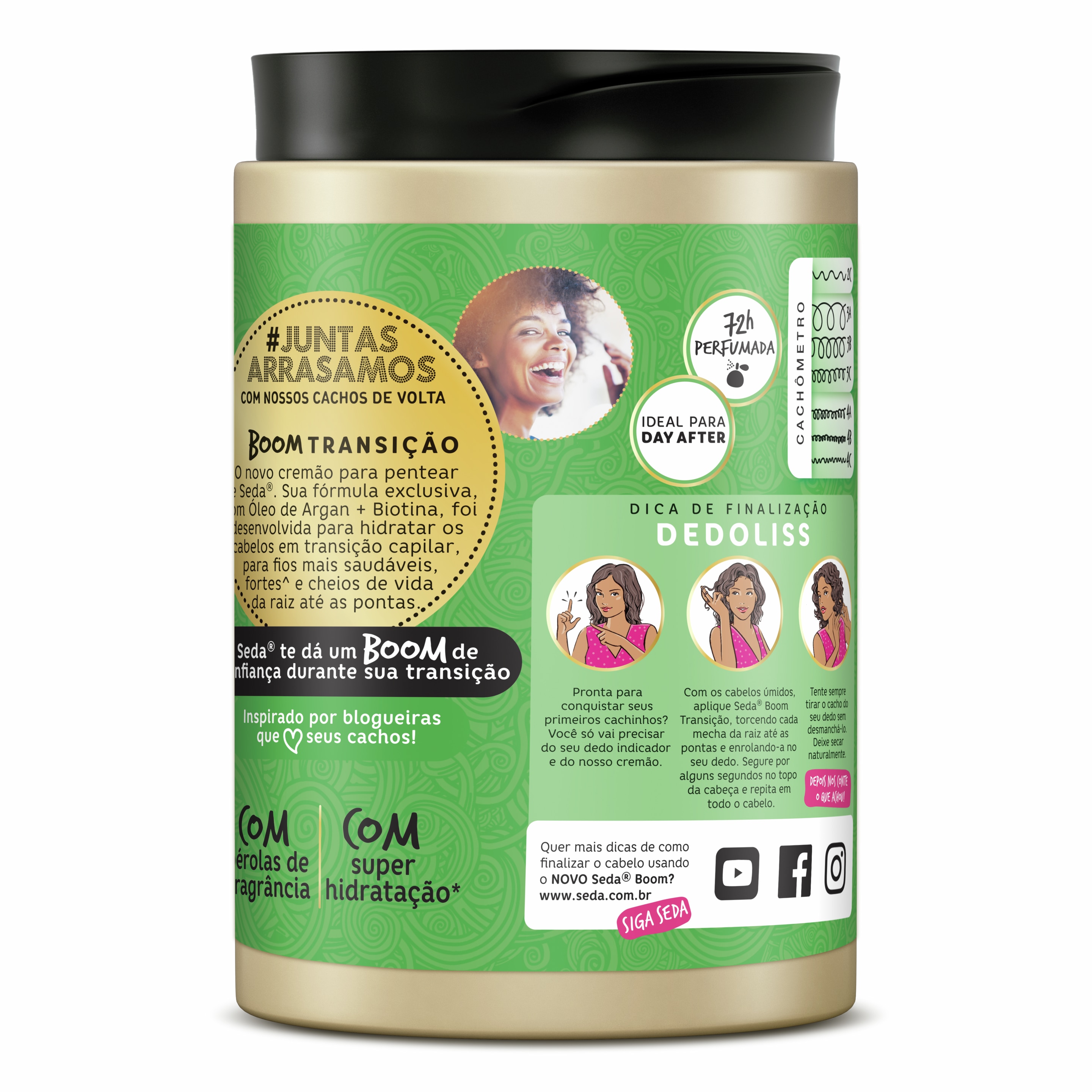 Uma imagem traseira da embalagem de Creme para Pentear Seda Boom Transição 1kg