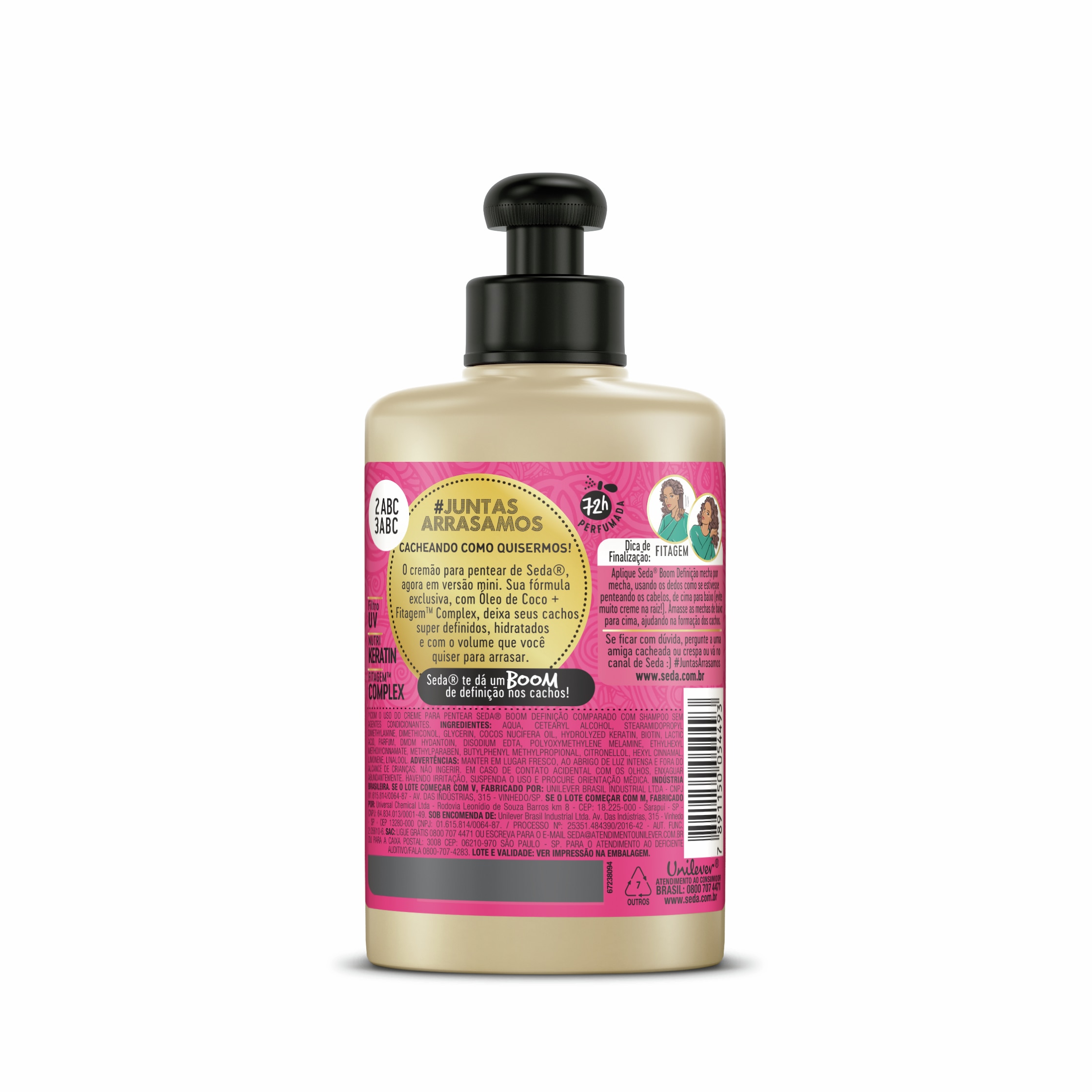 Uma imagem traseira da embalagem de Creme para Pentear Seda Boom Definição 295ml