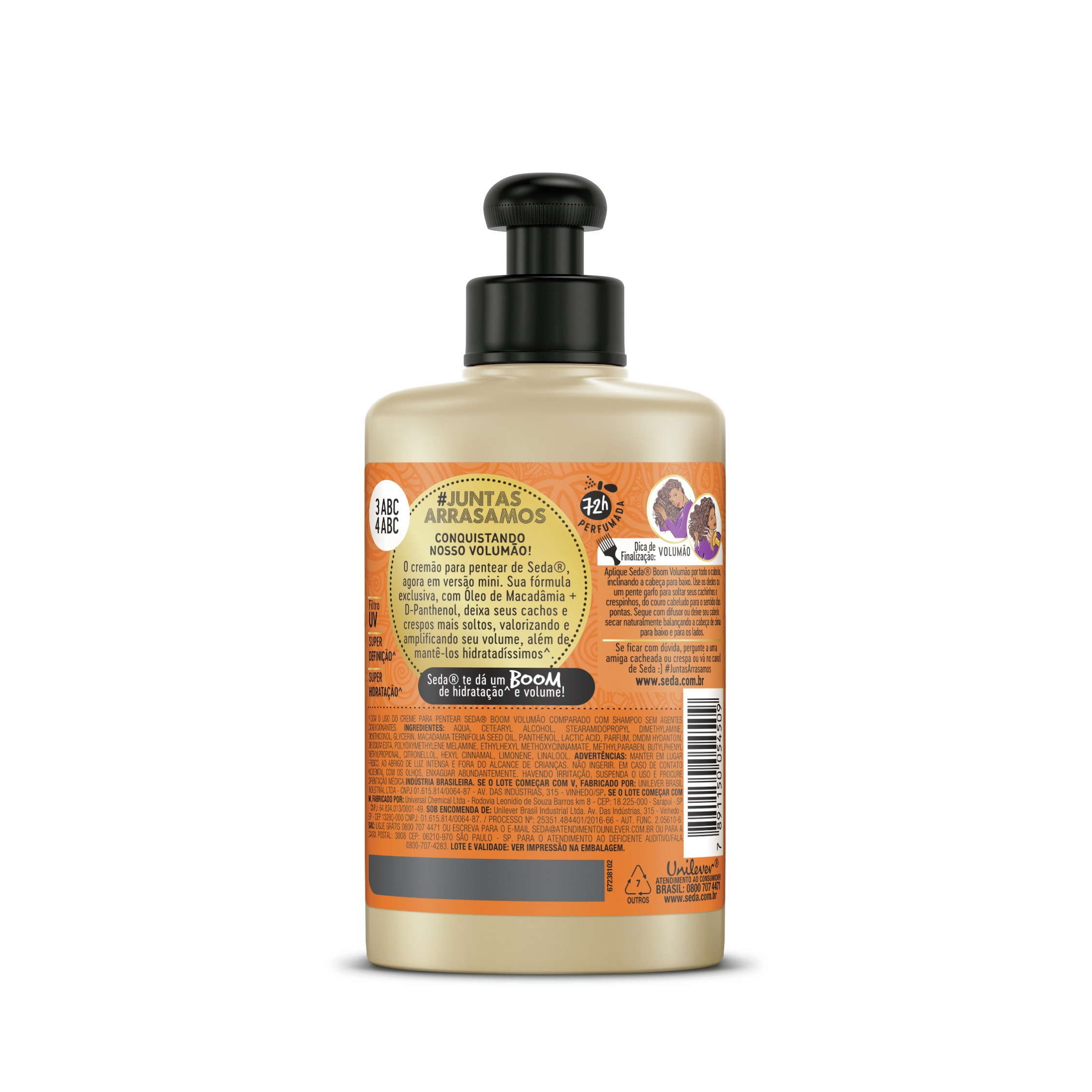 Uma imagem traseira da embalagem de Creme para Pentear Seda Boom Volumão 295ml