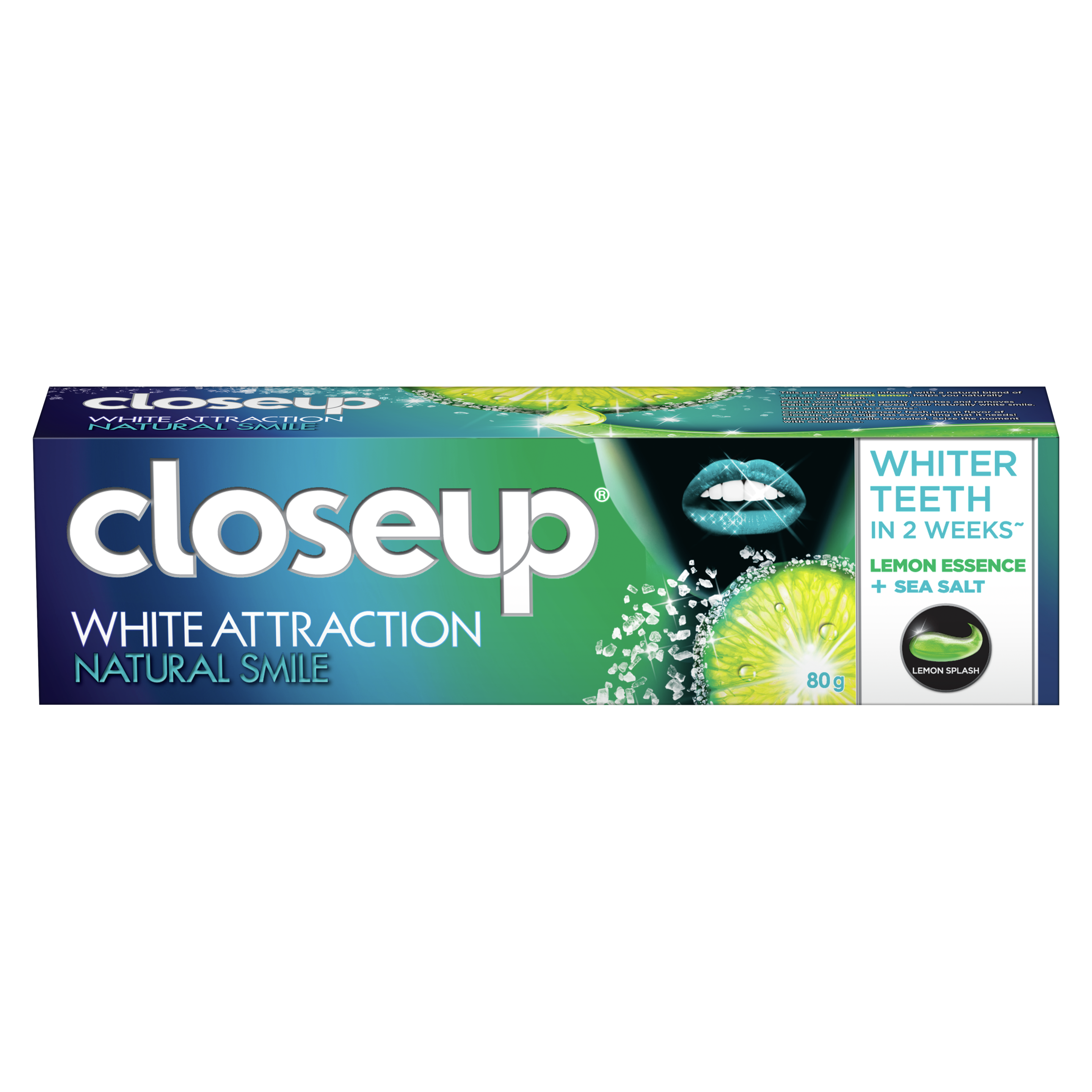 Closeup White Attraction Natural Smile Toothpaste 80g front of pack