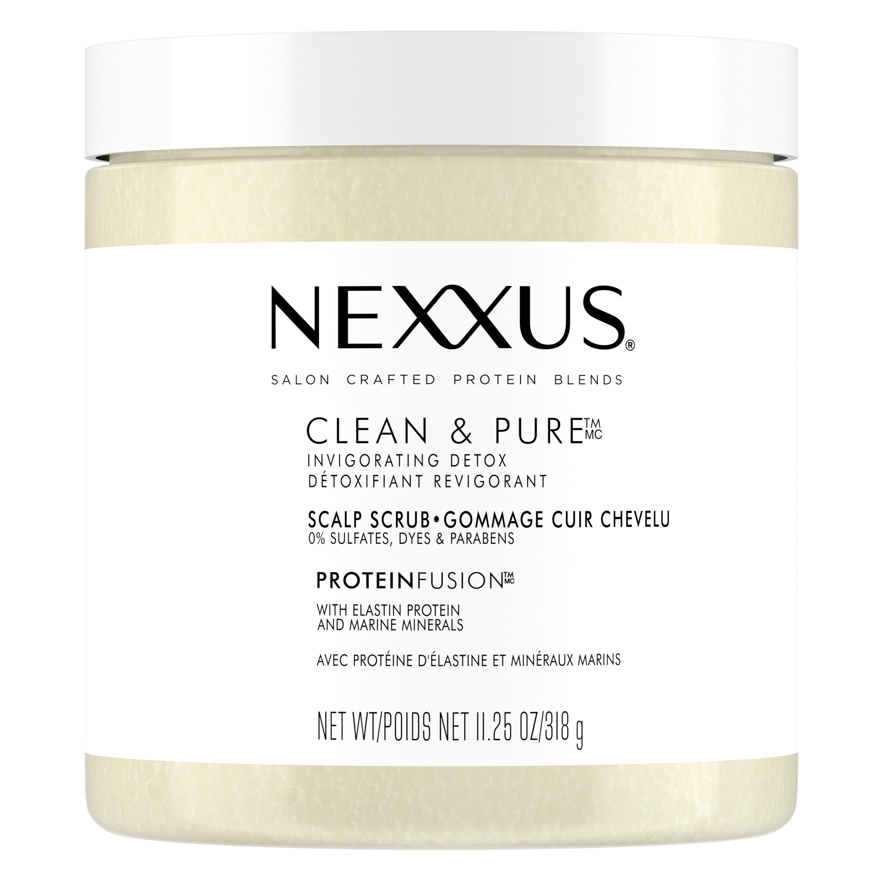 Étiquette de front du gommage cuir chevelu Nexxus Clean & Pure 318 g Text