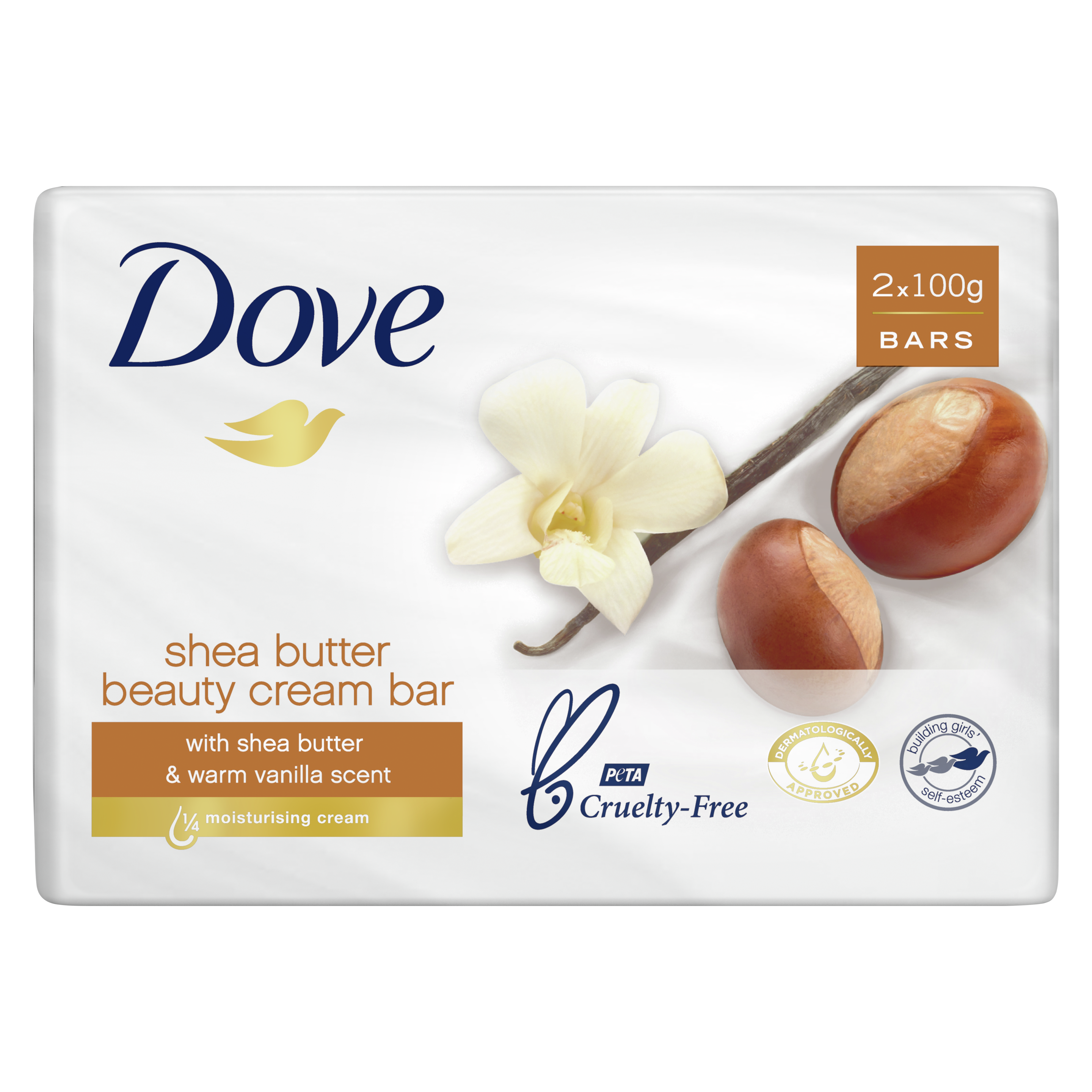 Dove Shea Butter Beauty Cream Bar 4x100g Text