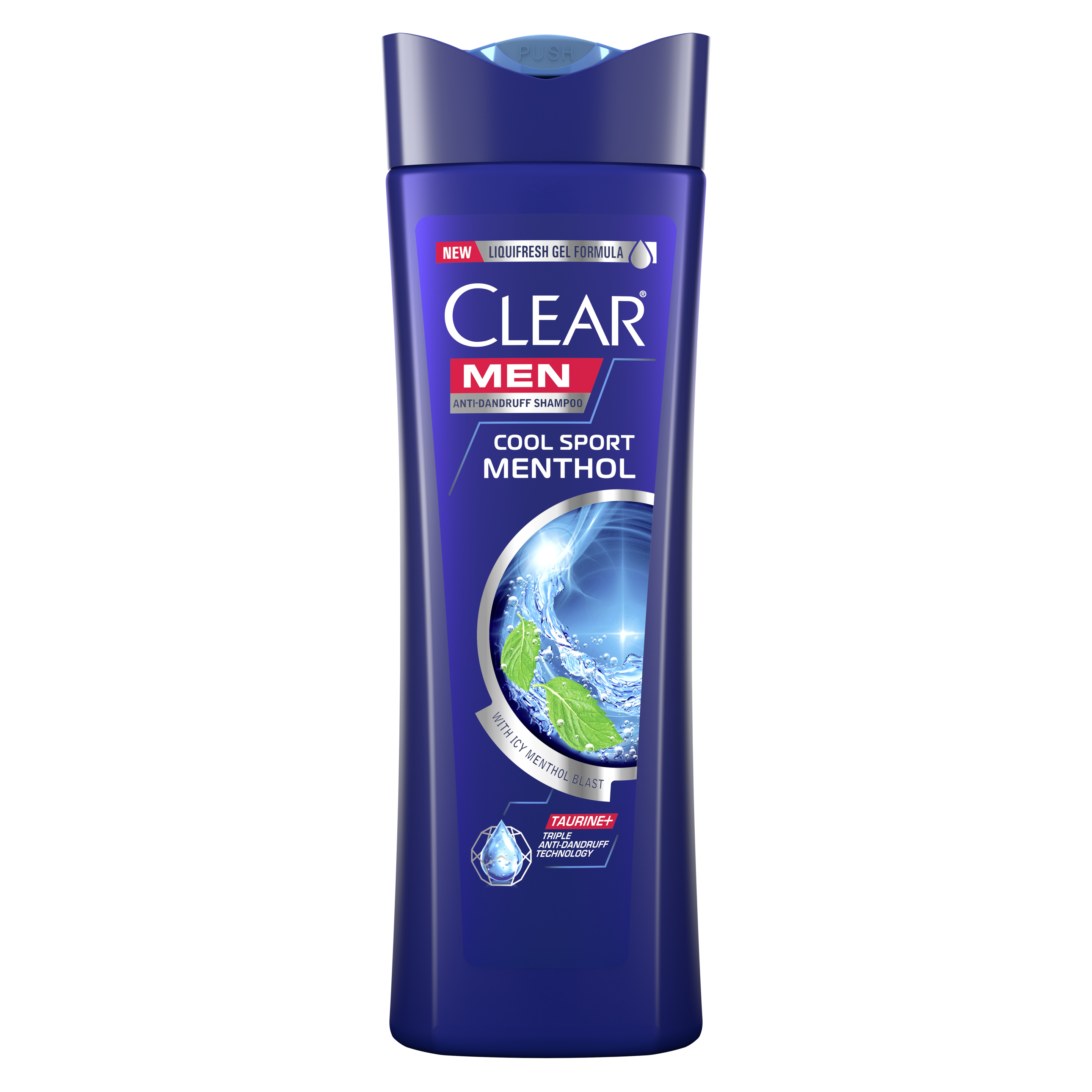 Front of shampoo pack Clear Cool Sport Menthol Anti dandruff Shampoo 320ml Text