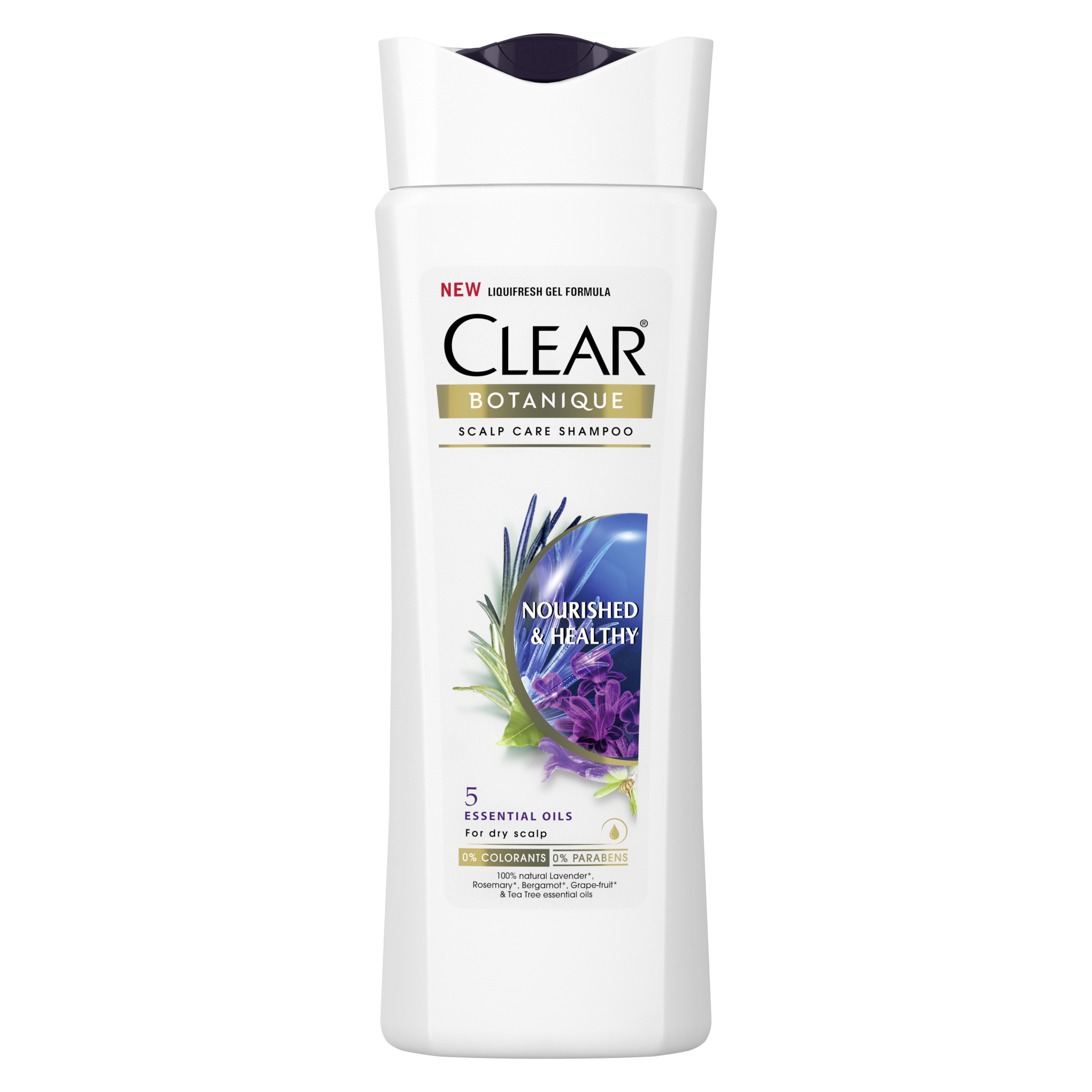 CLEAR Botanique Nourished and Healthy Natural Anti dandruff Shampoo Text