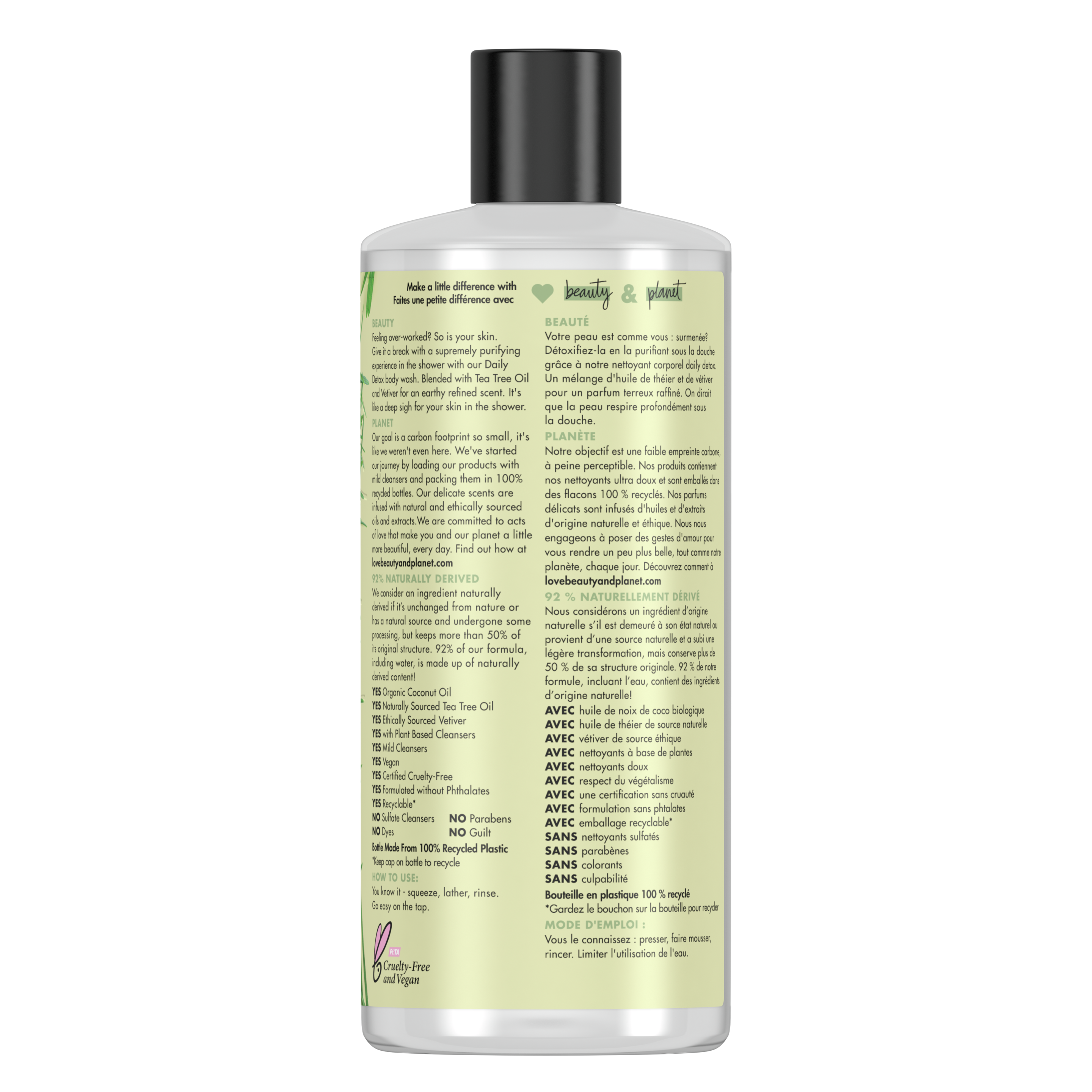 Back of body wash pack Love Beauty Planet Tea Tree & Vetiver Body Wash Daily Detox 16oz