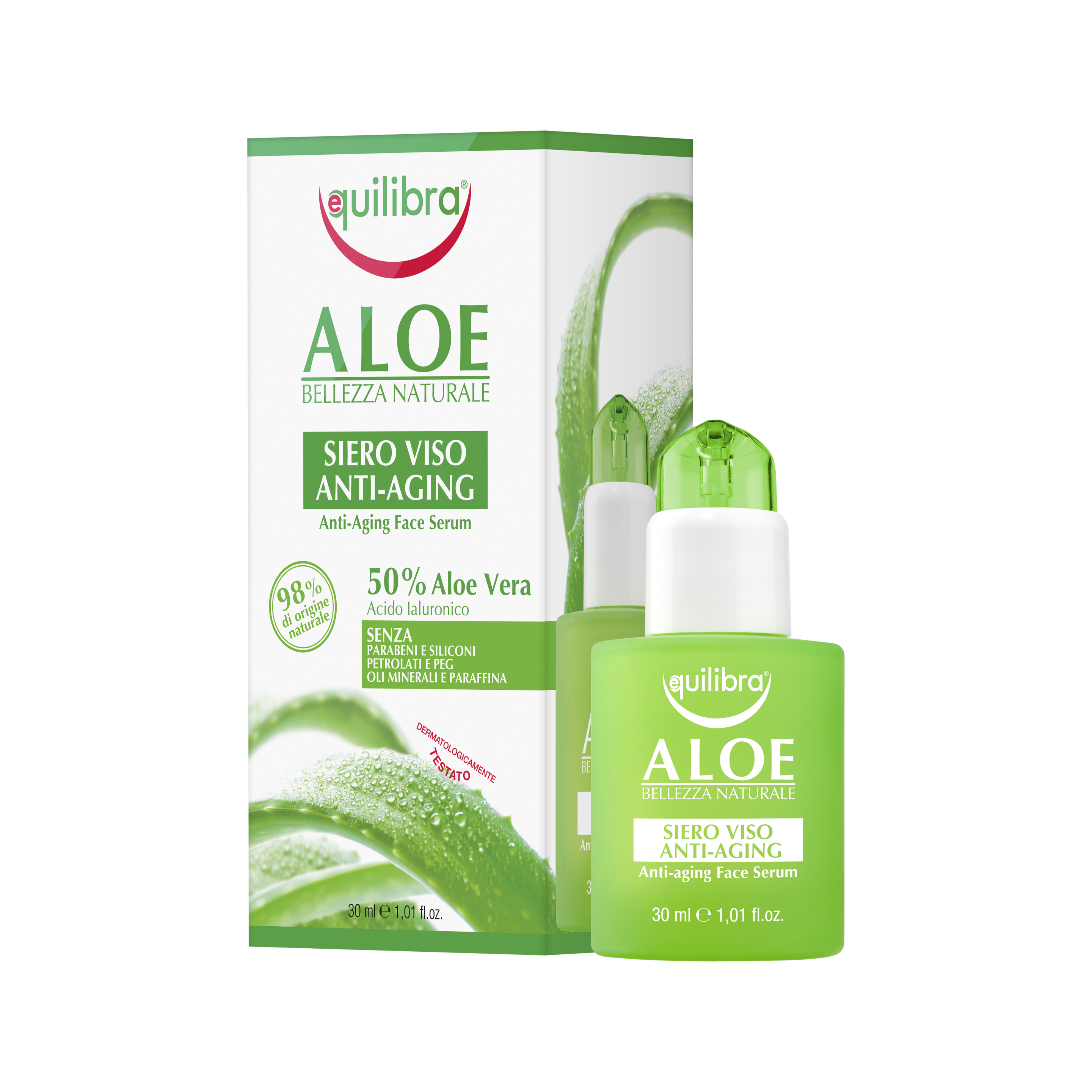Aloe Siero Viso Anti-Aging Equilibra<sup>®</sup>  - Flacone da 30 ml con astuccio