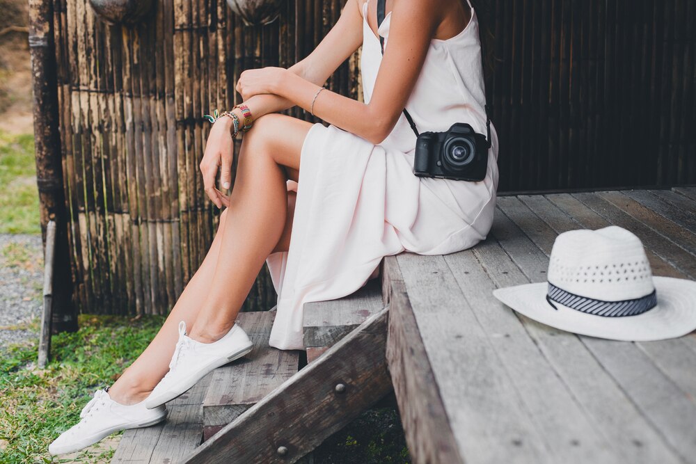 Legs of a woman wearing a dress