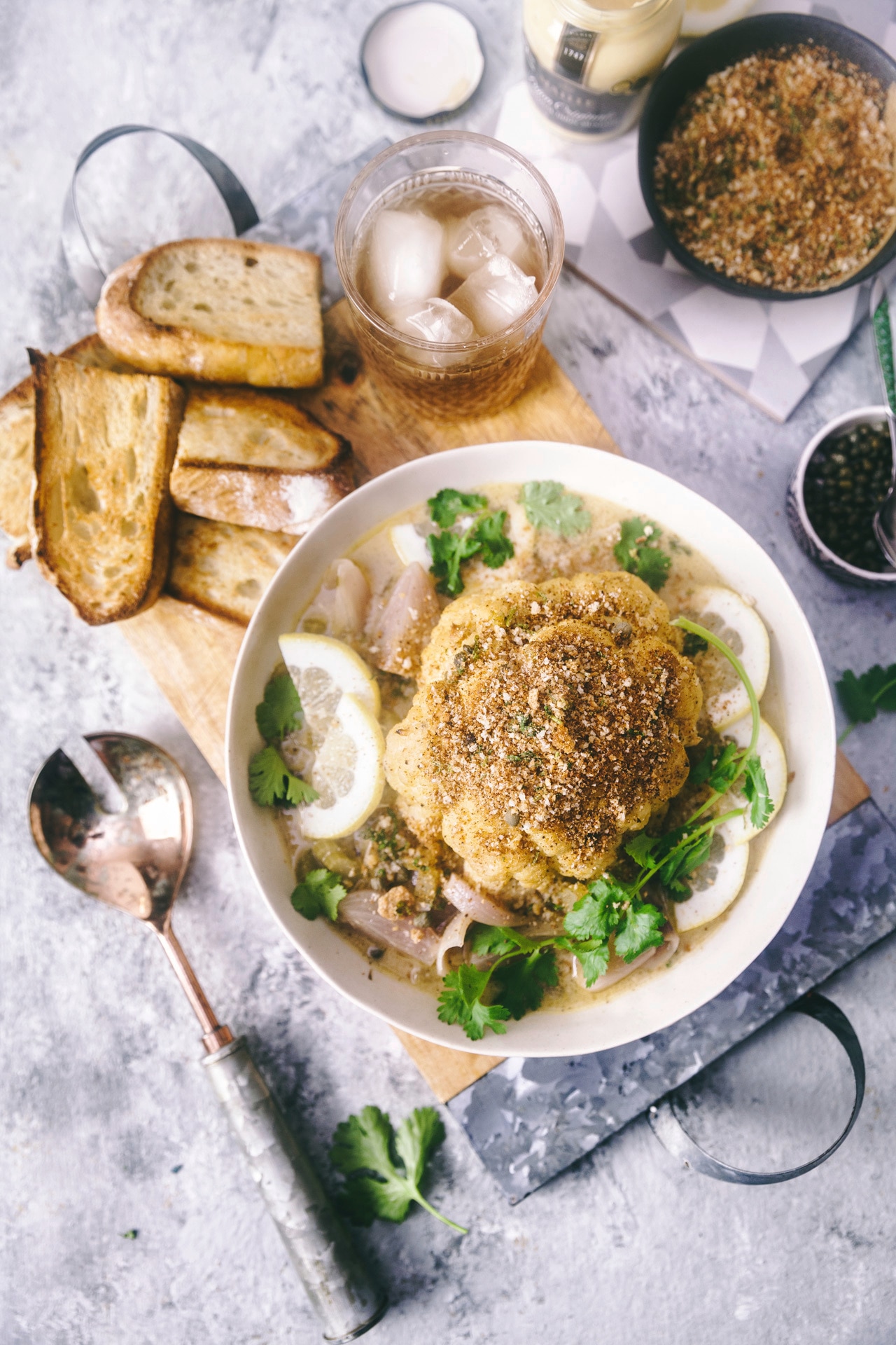 Whole Roasted Cauliflower in Mustard Sauce