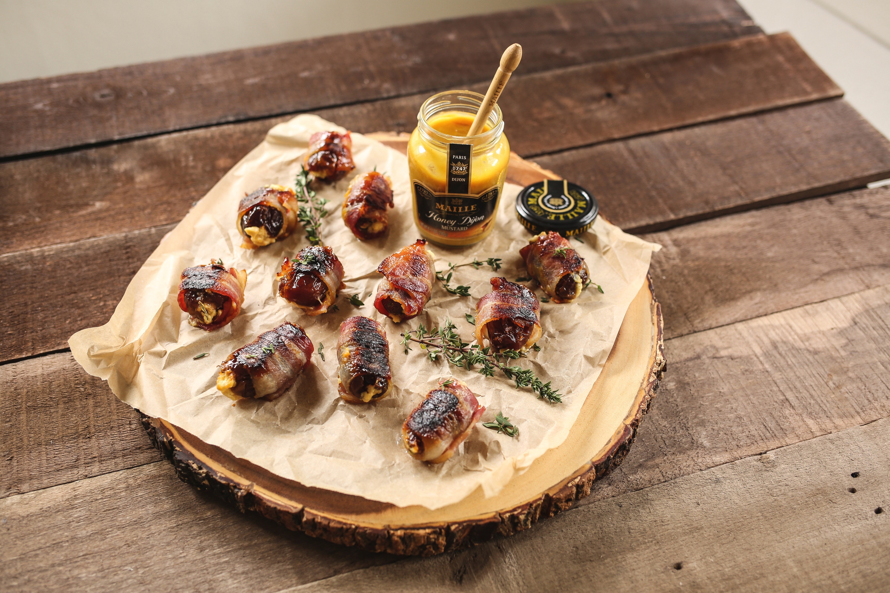 Bacon Wrapped Dijon Goat Cheese Stuffed Dates