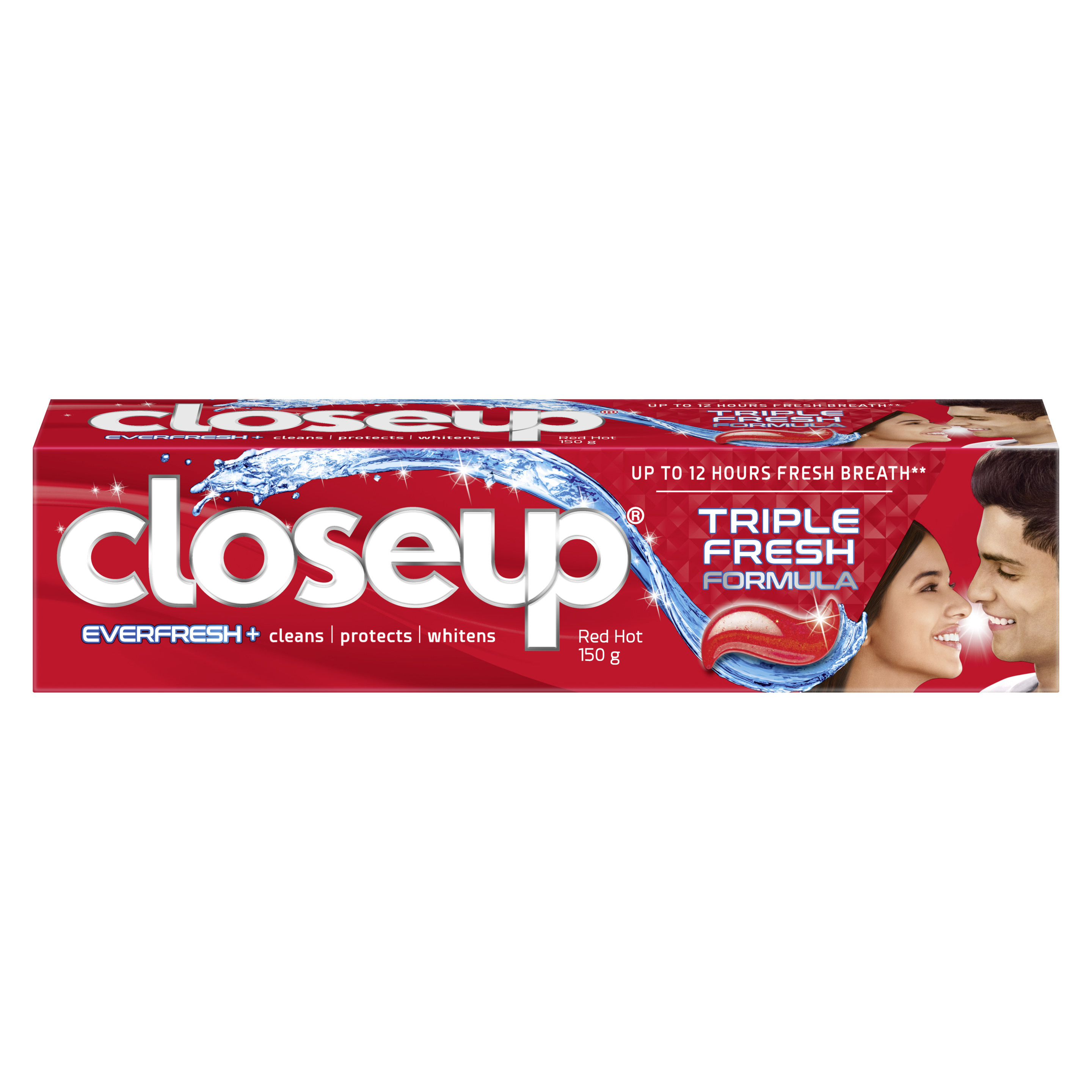 Closeup Triple Fresh Formula Anti-Germ Gel Toothpaste Red Hot 150g front of pack